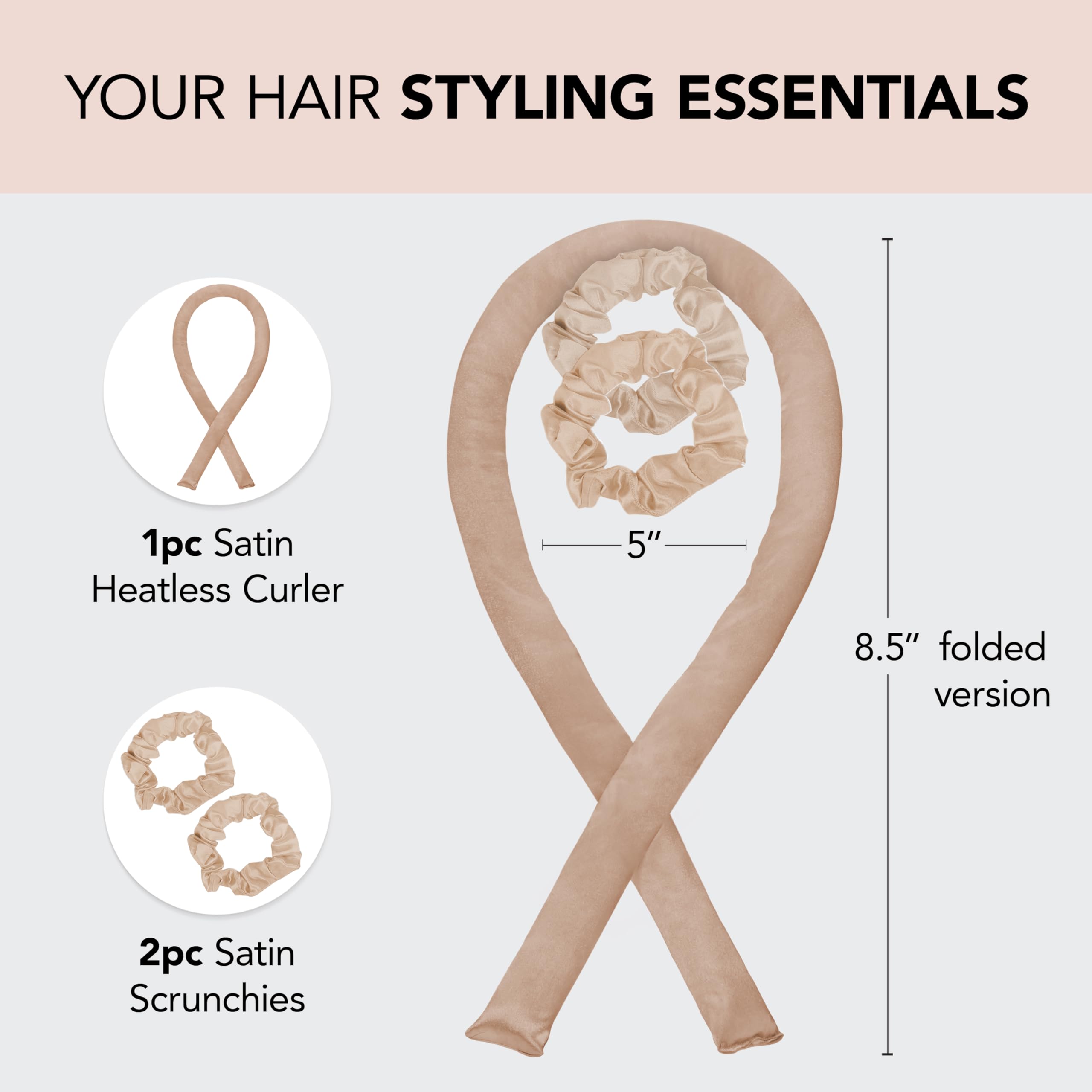 Kitsch Satin Heatless Curling Set for No-Heat Soft Curls | Overnight Hair Curlers & Curling Rod Headband, Frizz-Free Styling | Gentle Rollers for All Hair Types - 1 Pack (Charcoal)