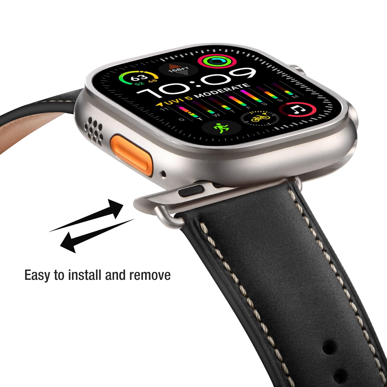 Bestig Compatible with Apple Watch Band 49mm 46mm 45mm 44mm 42mm(Series 3 2 1) Apple Watch Leather Bands Genuine Leather for iWatch Strap Ultra Series 10 9 8 7 6 5 4 SE Women Man-Redbrown/Black