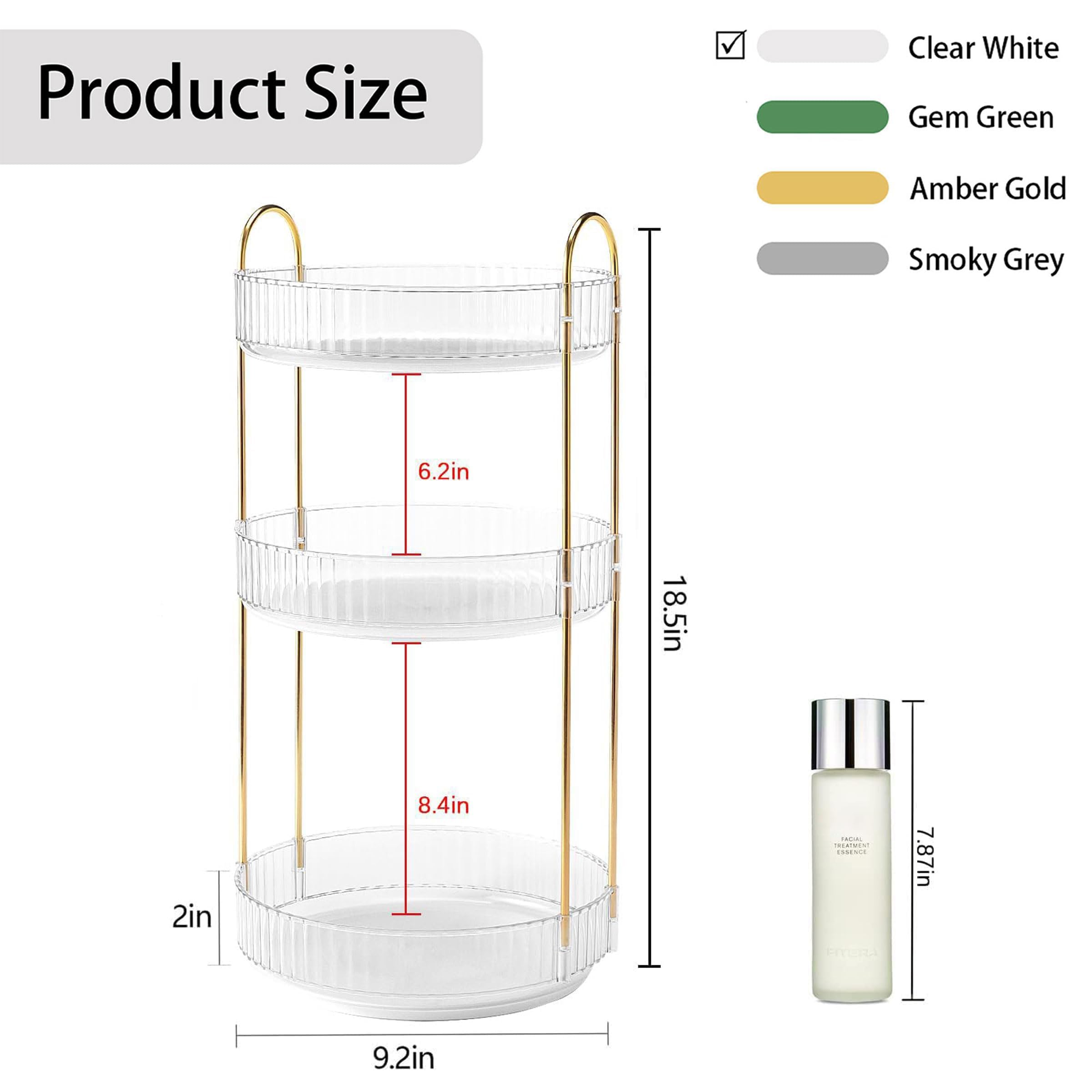 YCIA&DONE 360 Rotating Makeup Organizer and Storage for Vanity Bathroom Countertop, High Capacity Cosmetic Skincare Perfume Organizer for Dresser Lazy Susan Organizers(Clear White,2 Tiers)