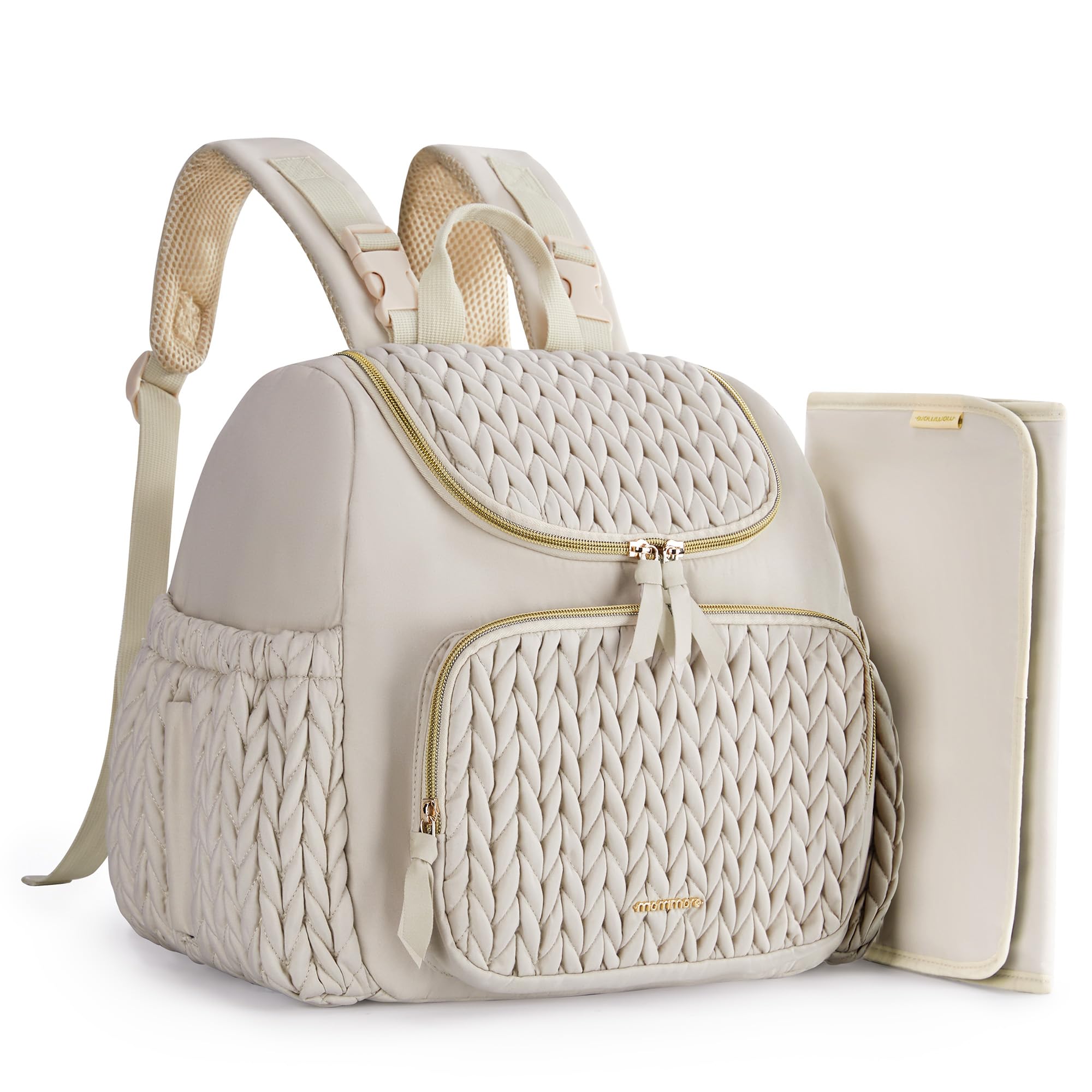 mommore Diaper Bag Small Diaper Backpack Stylish Baby Backpacks Travel Mini Maternity Bags with Insulated Pockets, Changing Pad, Stroller Straps