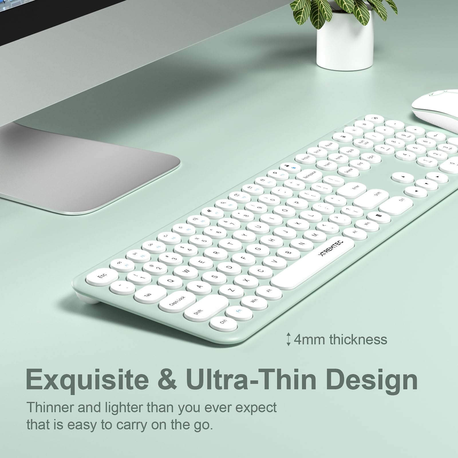 Wireless Keyboard and Mouse, XTREMTEC Cute Keyboard Retro Round Keycap - 2.4GHz Ultra-Slim Quiet Aesthetic Keyboard for Mac Computer Laptop PC Desktops (Rosegold)