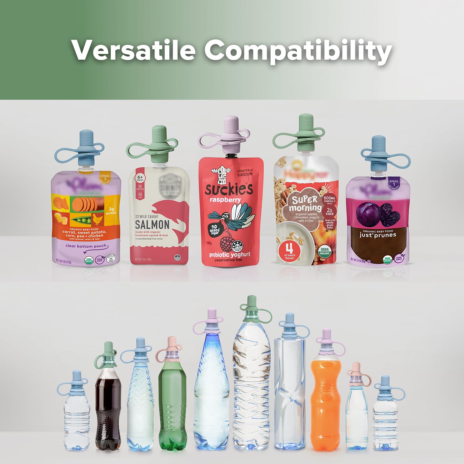 haakaa Multi-Functional Silicone Spout,Baby Pouch Topper,No Spill Silicone Bottle Top,100% Food Grade Silicone,2 Pack