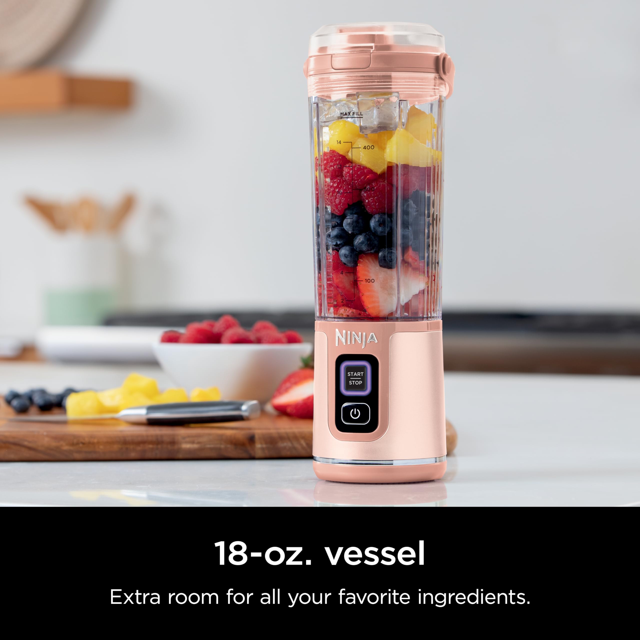 Ninja Blast Portable Blender, Cordless, 18oz. Vessel, Personal Blender For-Shakes and Smoothies, BPA Free, Leakproof-Lid and Sip Spout, USB-C Rechargeable, Dishwasher Safe Parts, Tinted Pink, BC151PK