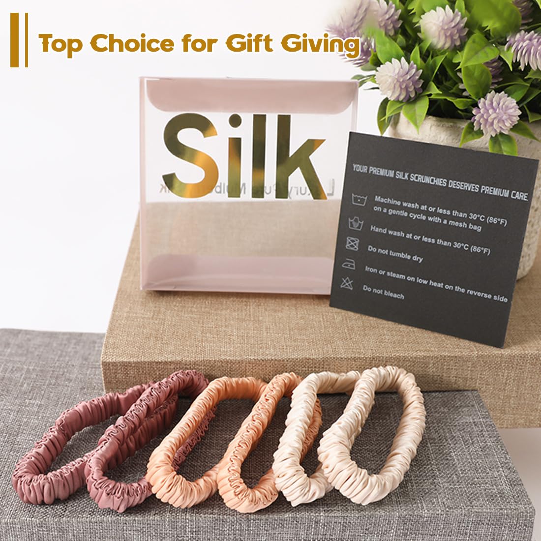 6PCS Silk Scrunchies for Hair, 100% Mulberry Silk Hair Ties, Scrunchies for Women Girls, Elastic Ponytail Holders No Damage
