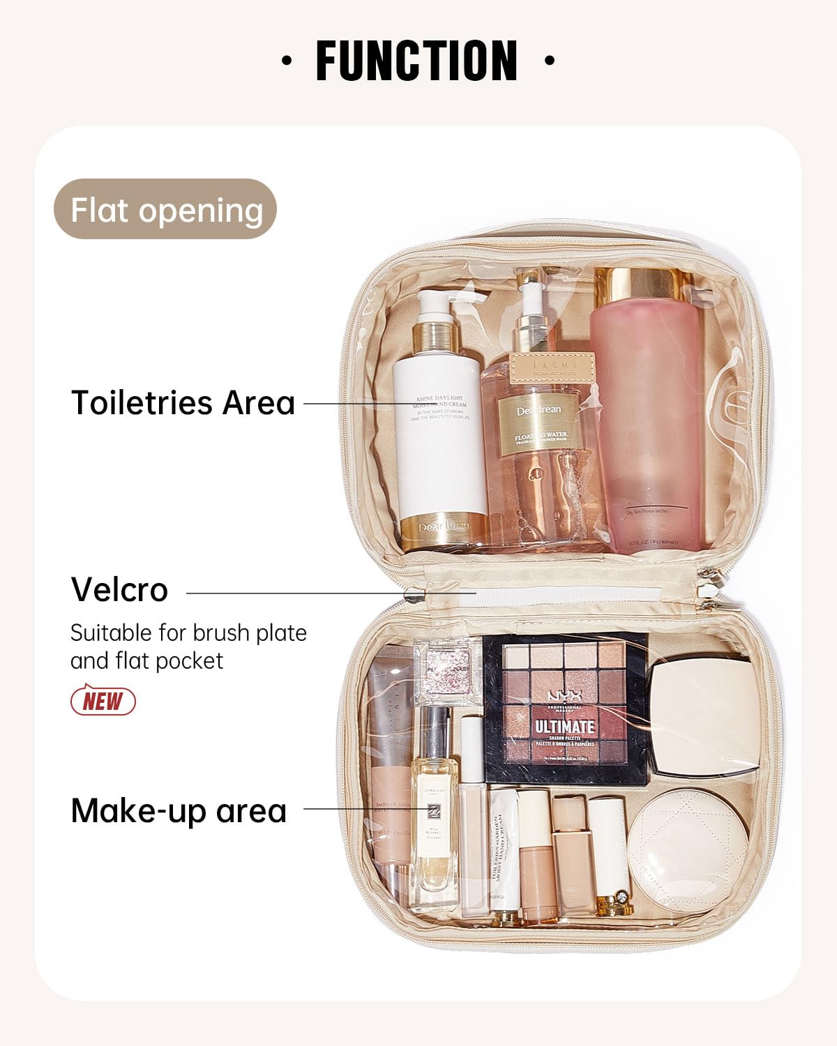 EACHY Travel Makeup Bag,Large Capacity Cosmetic Bags for Women,Waterproof Portable Pouch Open Flat Toiletry Bag Make up Organizer with Divider and Handle