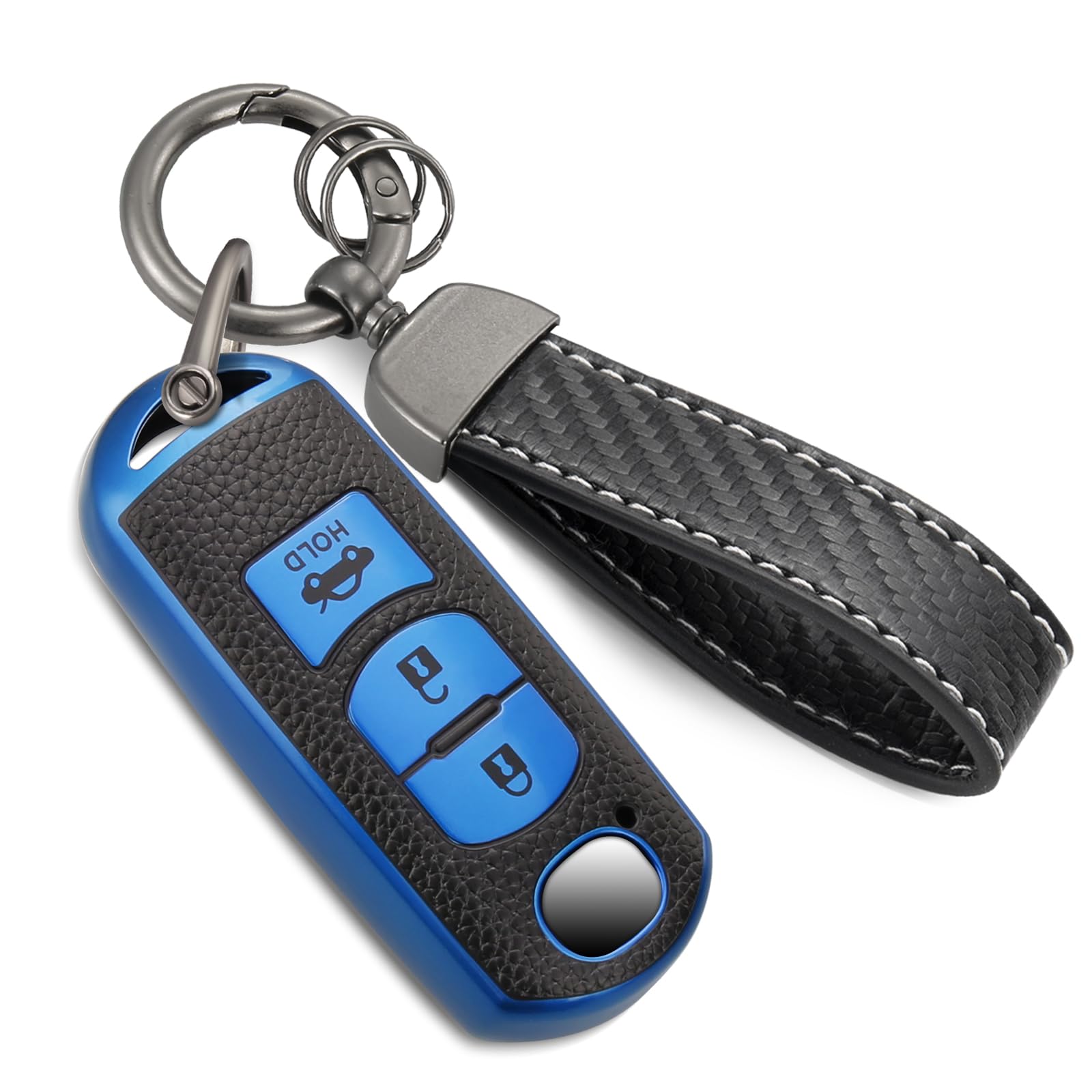 Cadillac Key Fob Cover with Metal Braided Rope Keychain, Upgraded Soft Key Case for 2015-2019 Escalade CTS SRX XT5 ATS STS CT6 (5 Button) (Gold Edge)