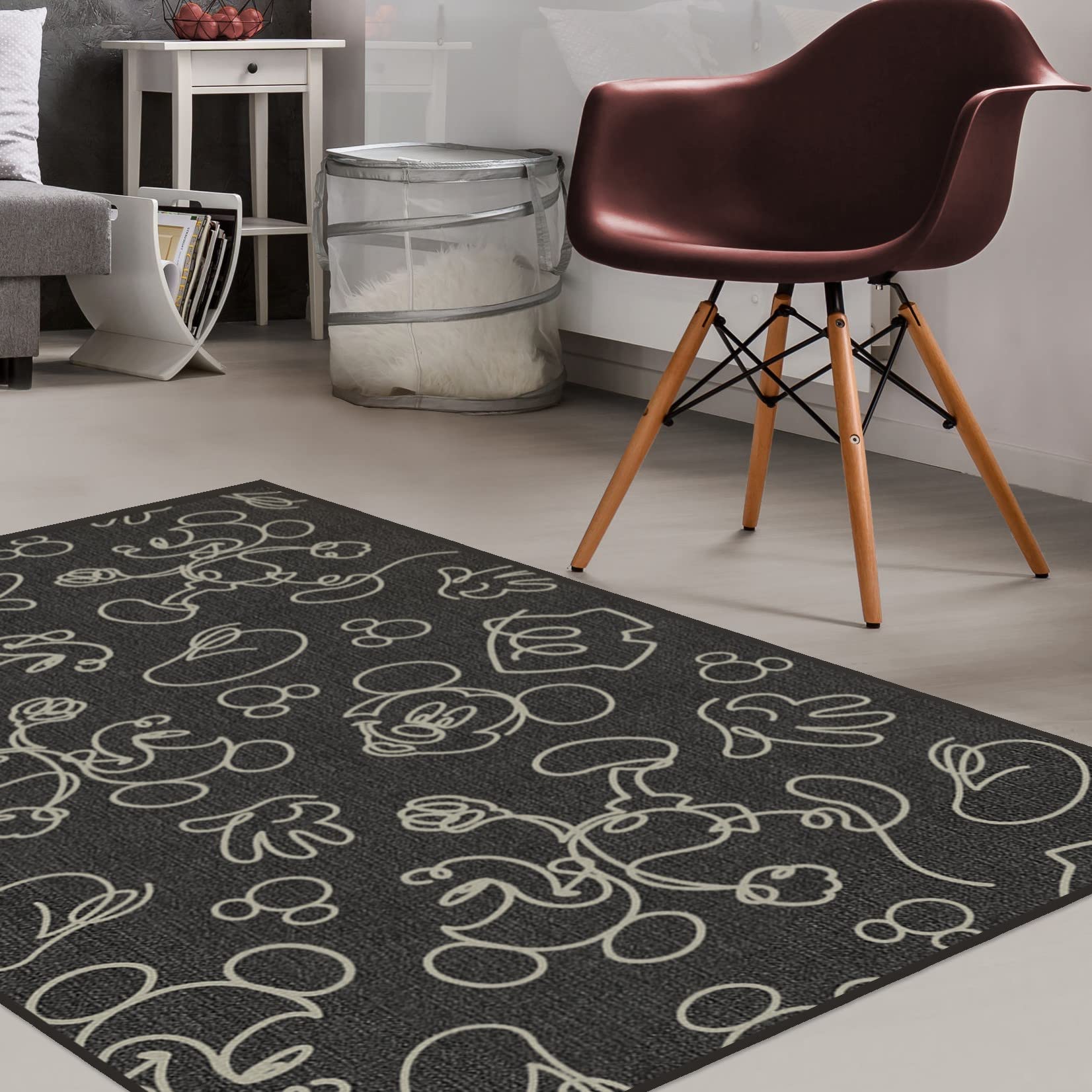 RUGGABLE Disney Classic Minnie Mouse Washable Rug - Perfect Area Rug for Nursery Playroom Kids Room - Pet & Child Friendly - Stain & Water Resistant - Trellis Pink 5&