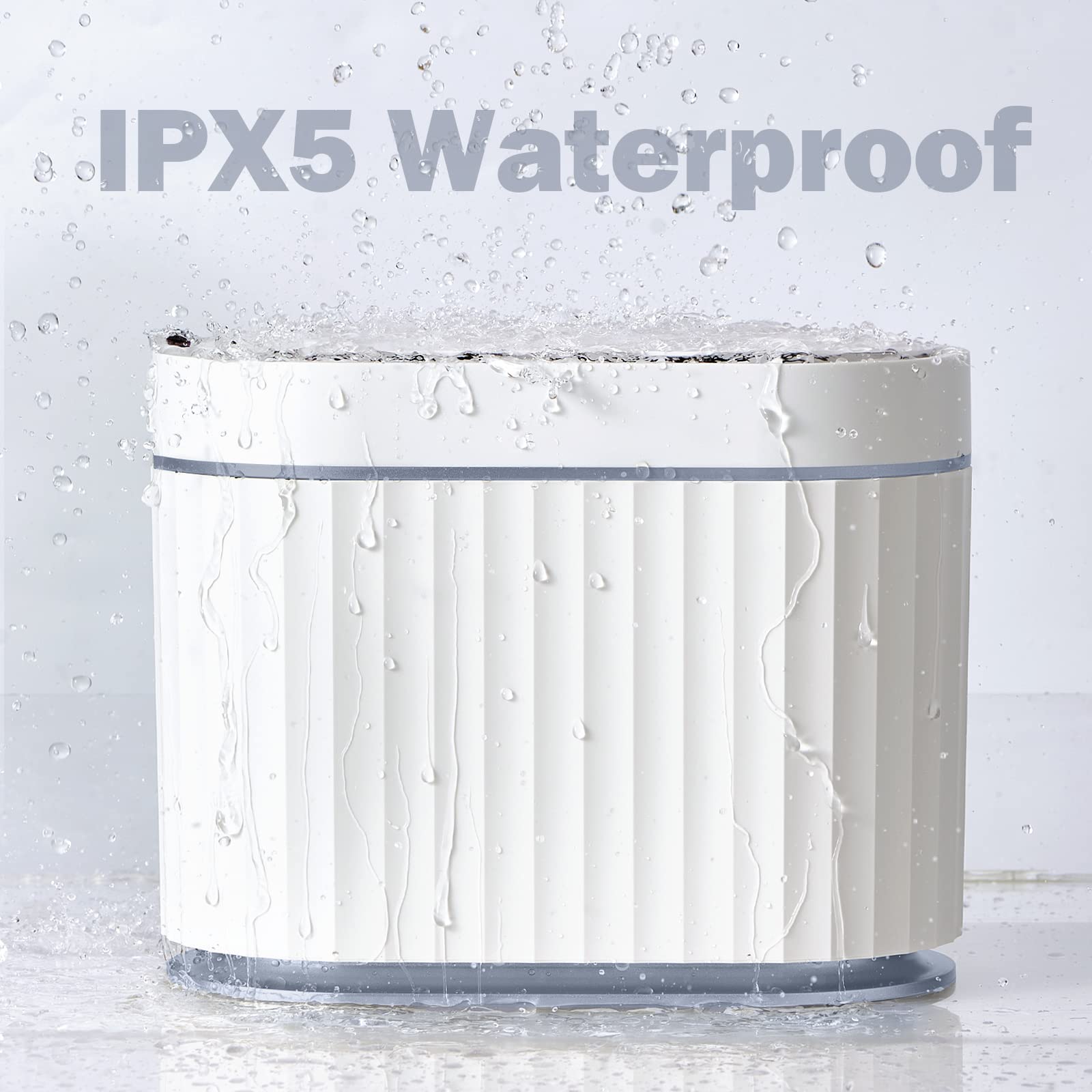 ELPHECO Mini Desktop Trash Can with Lid, Small Slim Automatic Garbage Can, 1.3 Gallon Motion Sensor Countertop Waste Basket for Bedroom, Office, Bathroom, White with Grey Trim