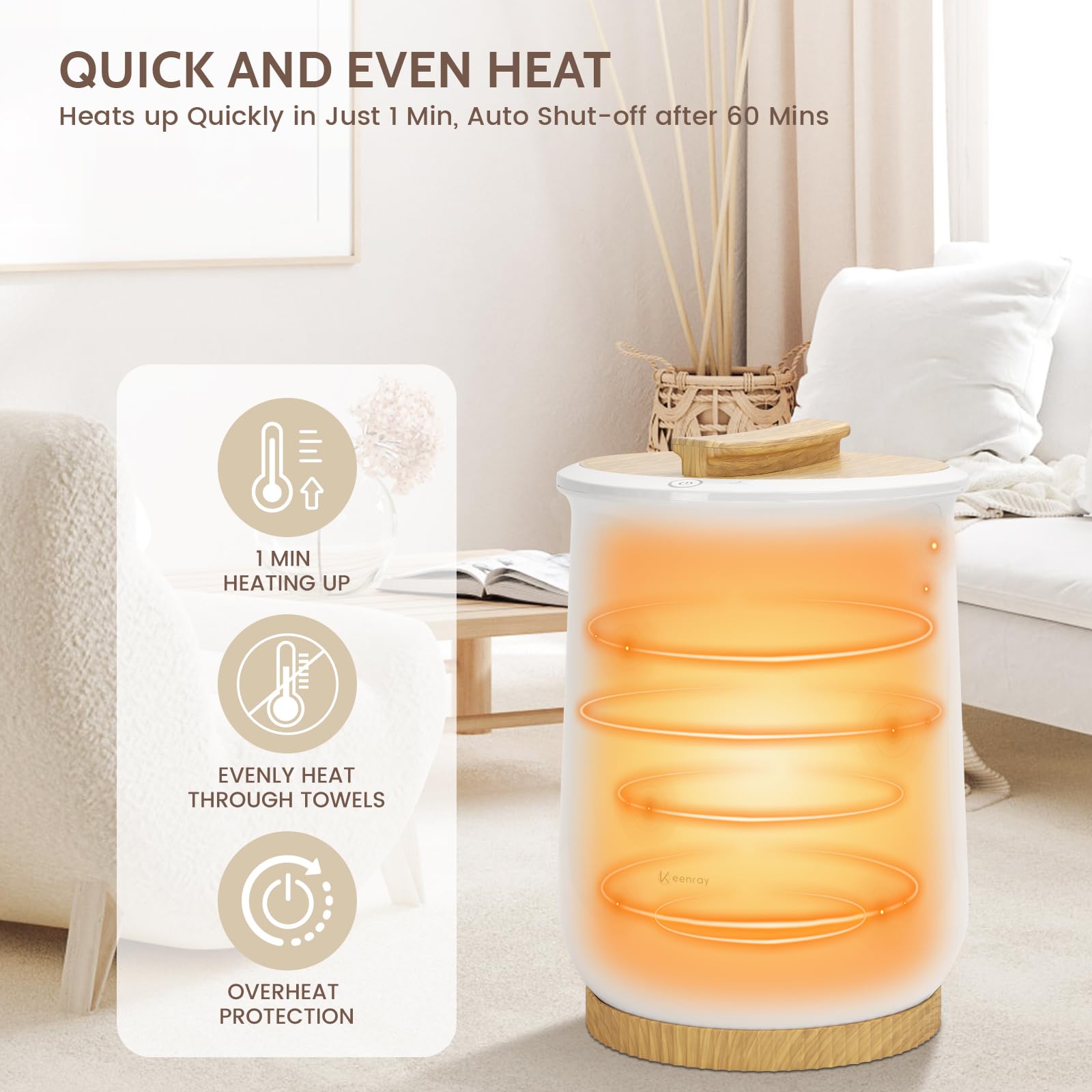 Keenray Towel Warmer, Luxury Towel Warmer Bucket, Large Towel Warmer for Bathroom, Auto Shut Off, Fits Up to Two 40"X70" Oversized Towels, Bathrobes, Blankets, PJ&