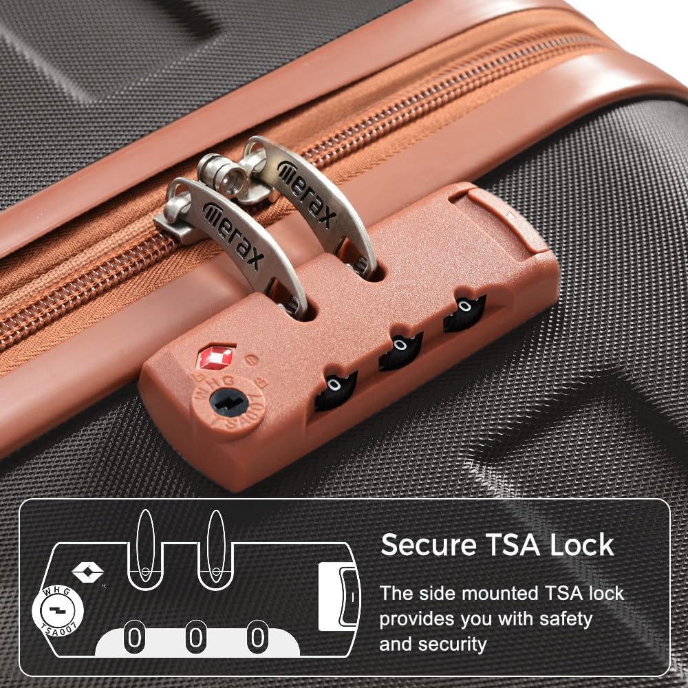 Merax 3 Pcs ABS Hardside Luggage Sets TSA Lock Spinner Wheel Suitcases, Pearly White, 20/24/28 Inch