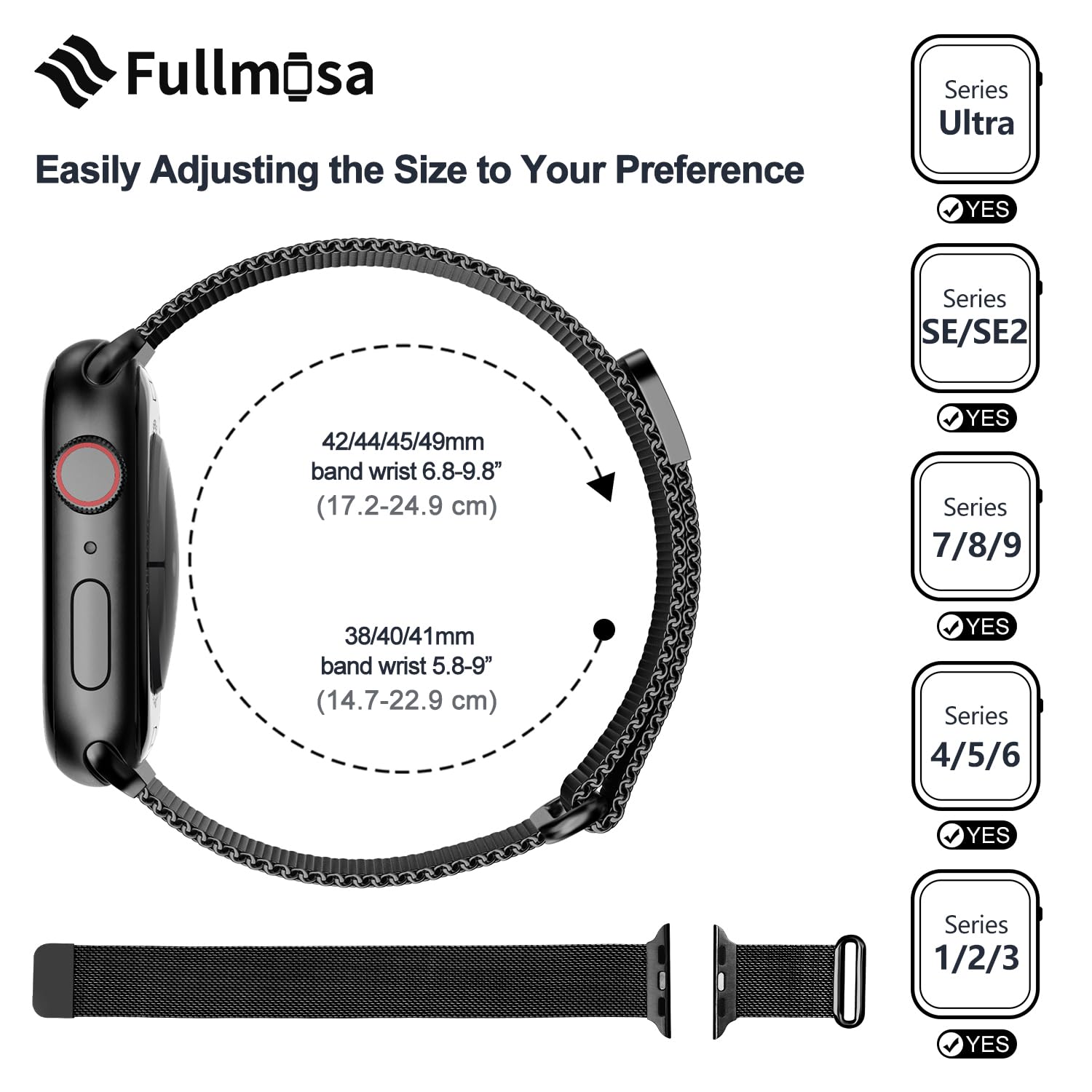 Fullmosa Compatible with Apple Watch Band 49mm 46mm 45mm 44mm 42mm 41mm 40mm 38mm Women Men, Stainless Steel Milanese Loop Replacement iWatch Bands Ultra 2/1 Series 10 9 8 7 6 5 4 3 2 1 SE