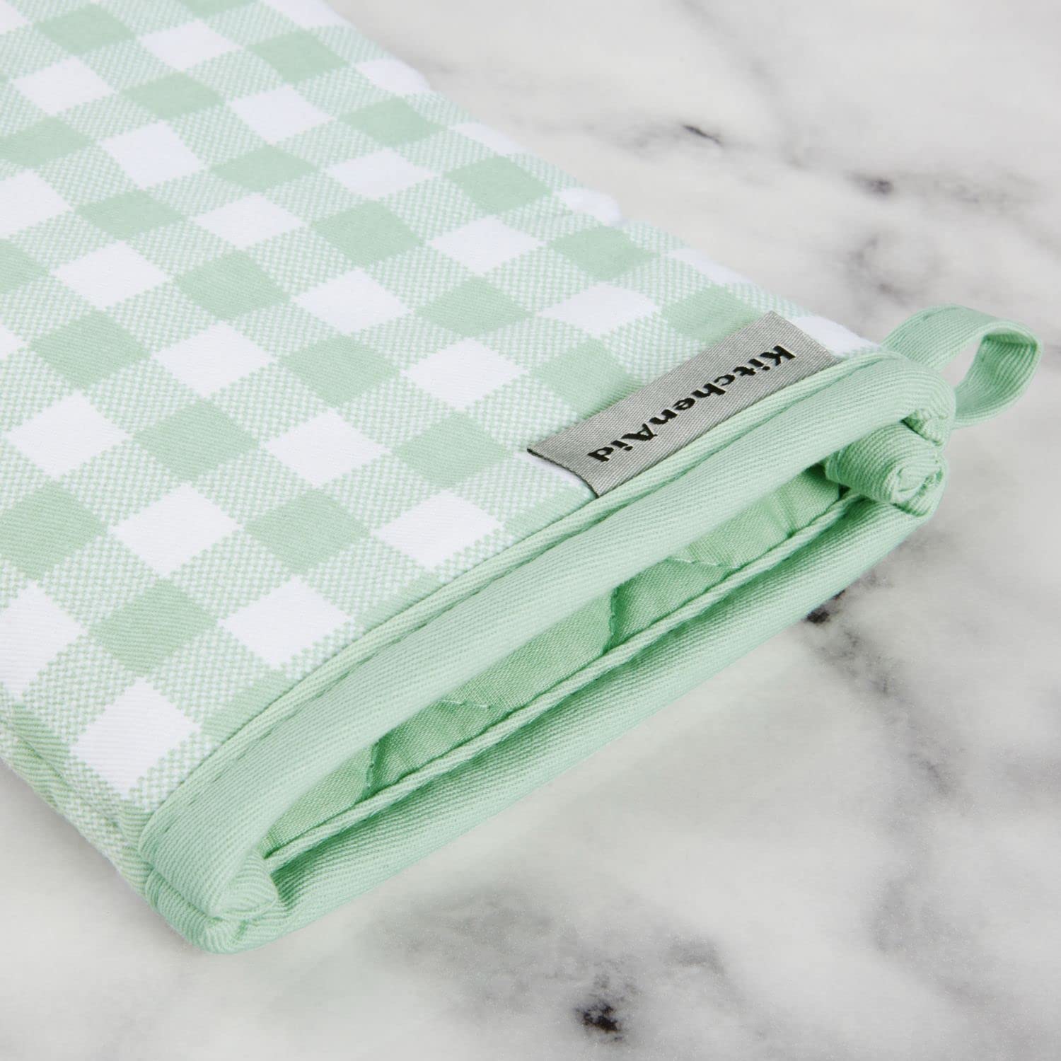 KitchenAid Gingham Oven Mitt 2-Pack Set, Milkshake, 7"x13"
