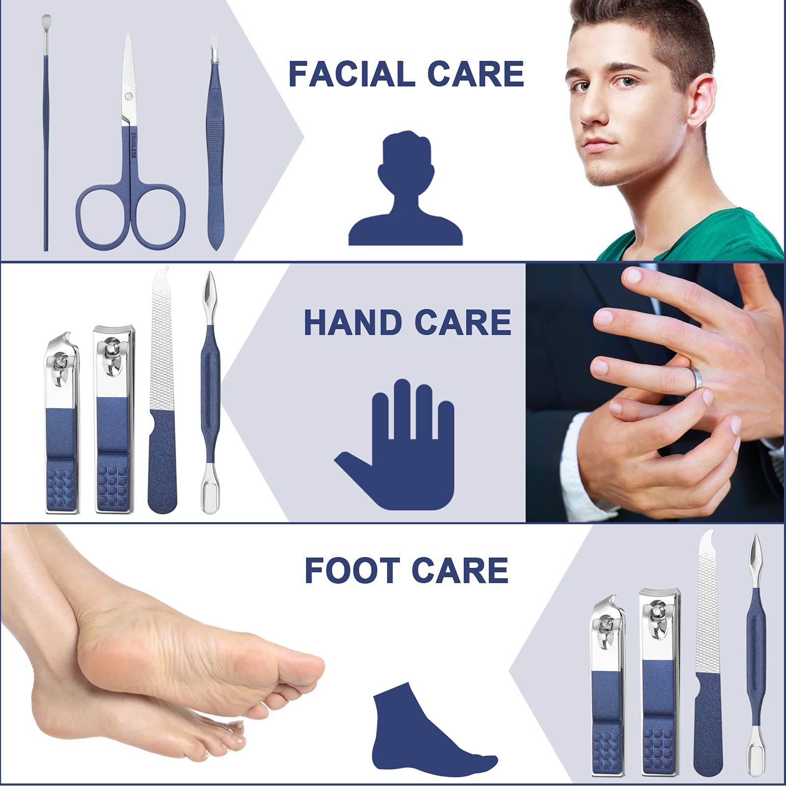 Manicure Set Professional Grooming Kits, Nail Clippers Pedicure Kit 8pcs Nail Kit Pedicure Set Tools with Aceoce Travel Case for Women Men Home or Salon Gift