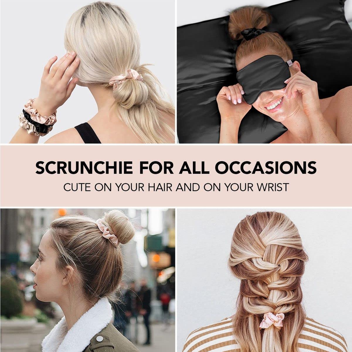 Kitsch Satin Hair Scrunchies for Women, Softer Than Silk Scrunchies for Hair, Satin Scrunchies for Girls, Satin Hair Ties for Women, Silk Hair Ties No Damage, Silk Ponytail Holders, 5 pcs (Cameo)