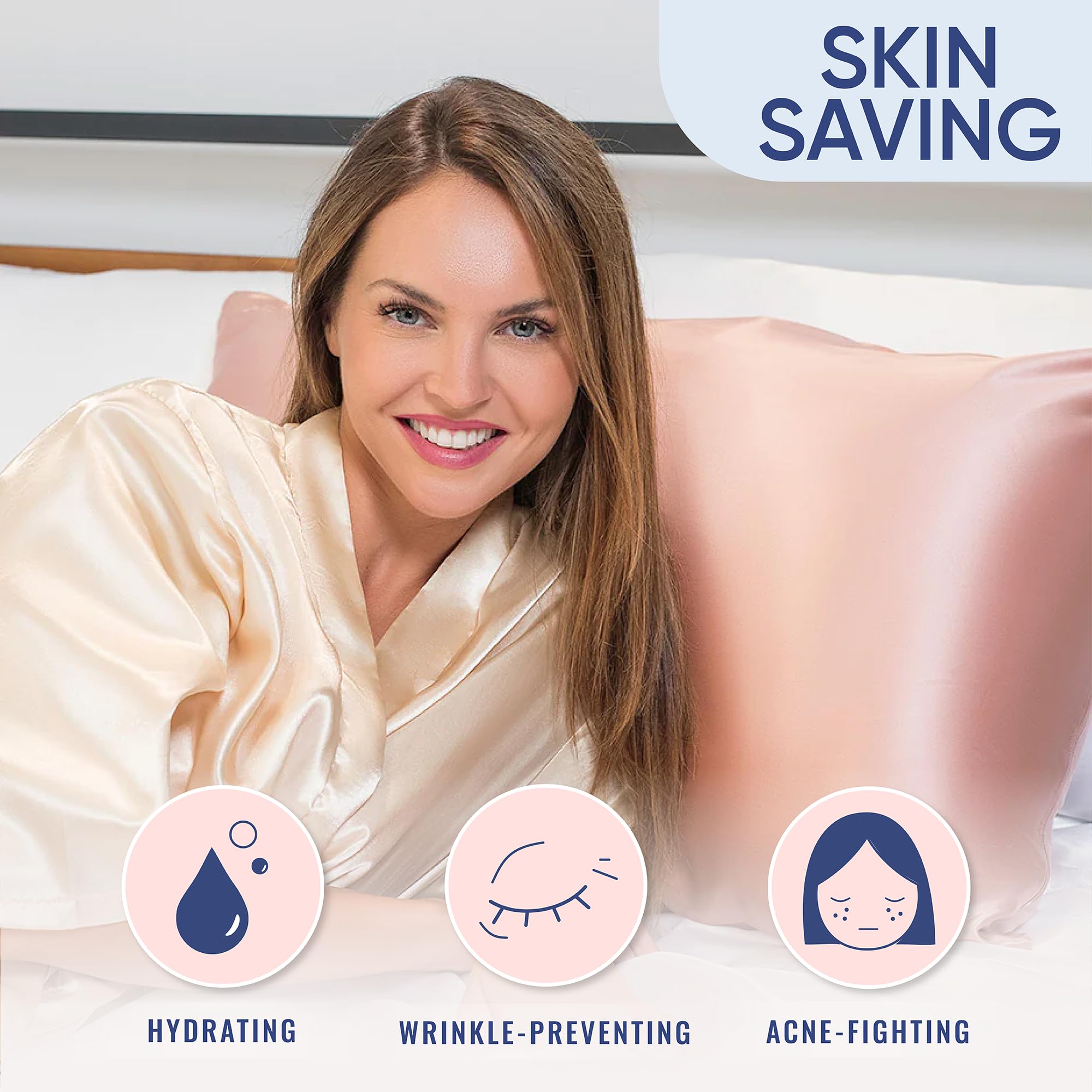 Blissy Silk Pillowcase - 100% Pure Mulberry Silk - 22 Momme 6A High-Grade Fibers - Silk Pillow Cover for Hair & Skin - Regular, Queen & King with Hidden Zipper (Queen, Champagne)