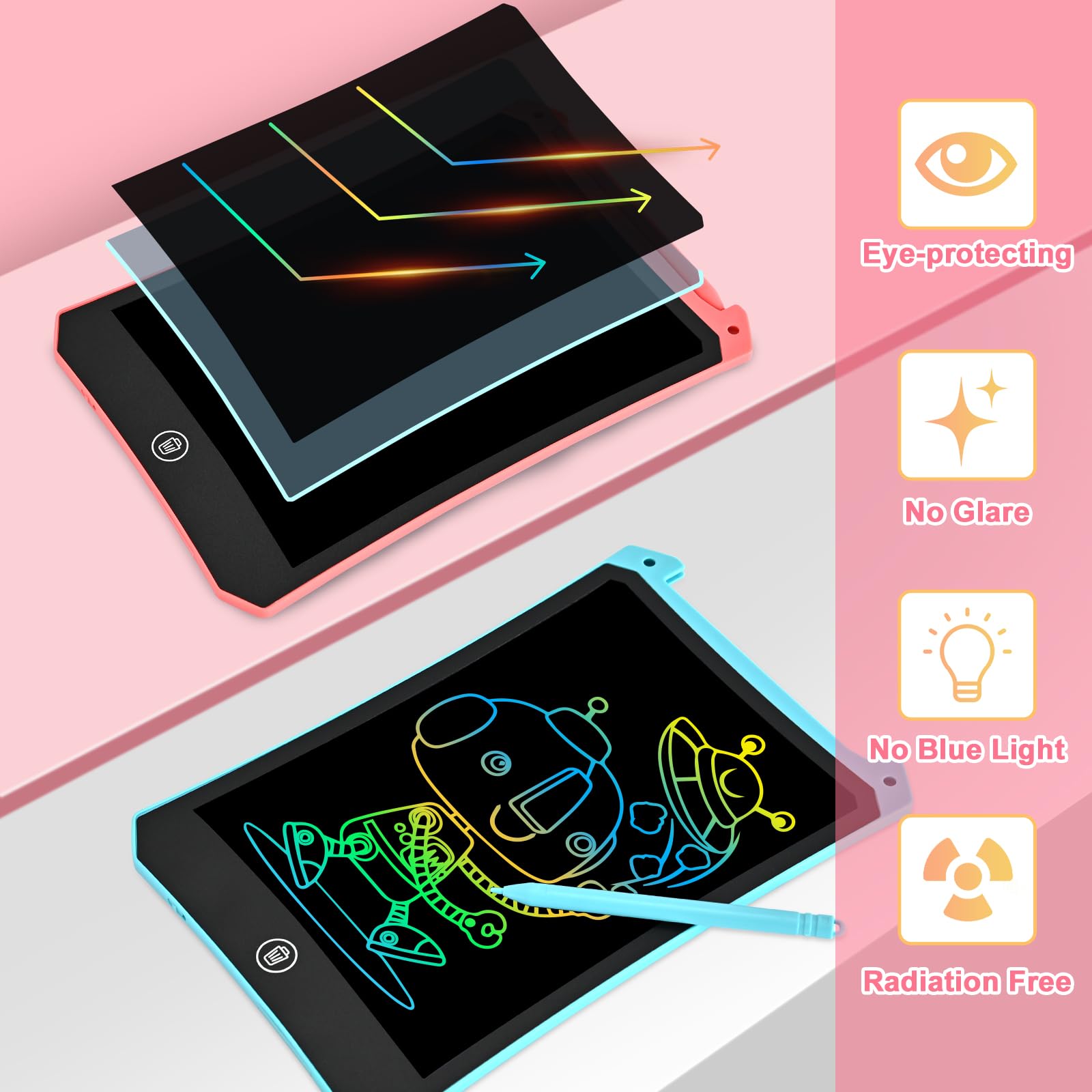 cimetech 2 Pack LCD Writing Tablet for Kids Toys, Colorful Drawing Tablet Doodle Board Writing Pad for Toddler Gifts, Kids Travel Essentials, Christmas Stocking Stuffers for 3-12 Years Boys Girls