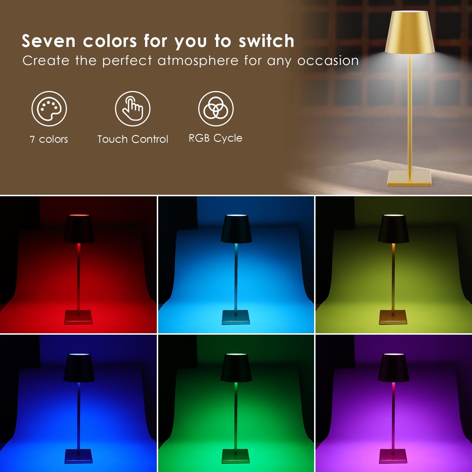 2-Pack LED Cordless Table Lamp, Rechargeable Battery Desk lamp 3W 5500mAh Battery Operated Stepless Dimming Modern Portable Table Light for Restaurant/Bedroom/Outdoor IP54 Waterproof (Off White)