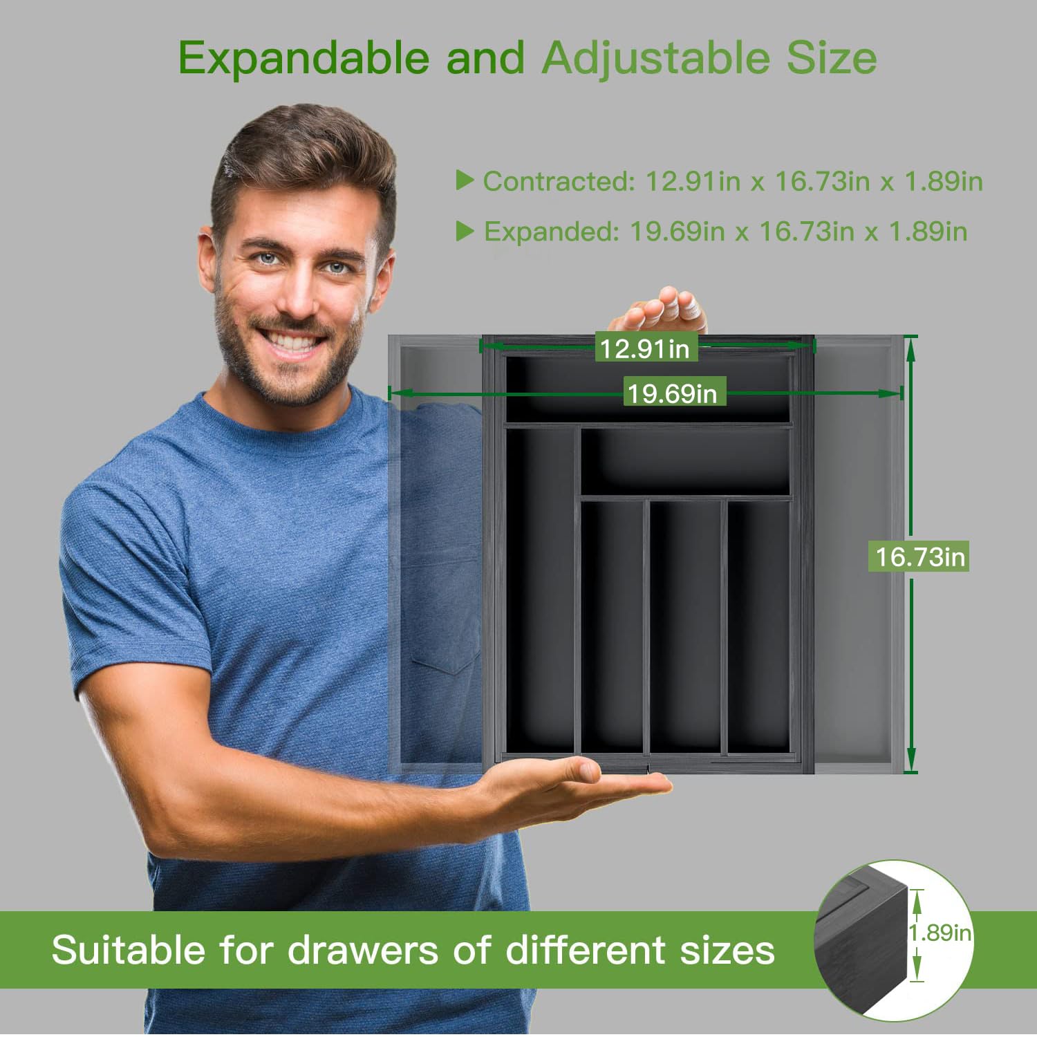 Bamboo Expandable Drawer Organizer for Utensils Holder, Adjustable Cutlery Tray, Wood Drawer Dividers Organizer for Silverware, Flatware, Knives in Kitchen, Bedroom, Living Room by Pipishell