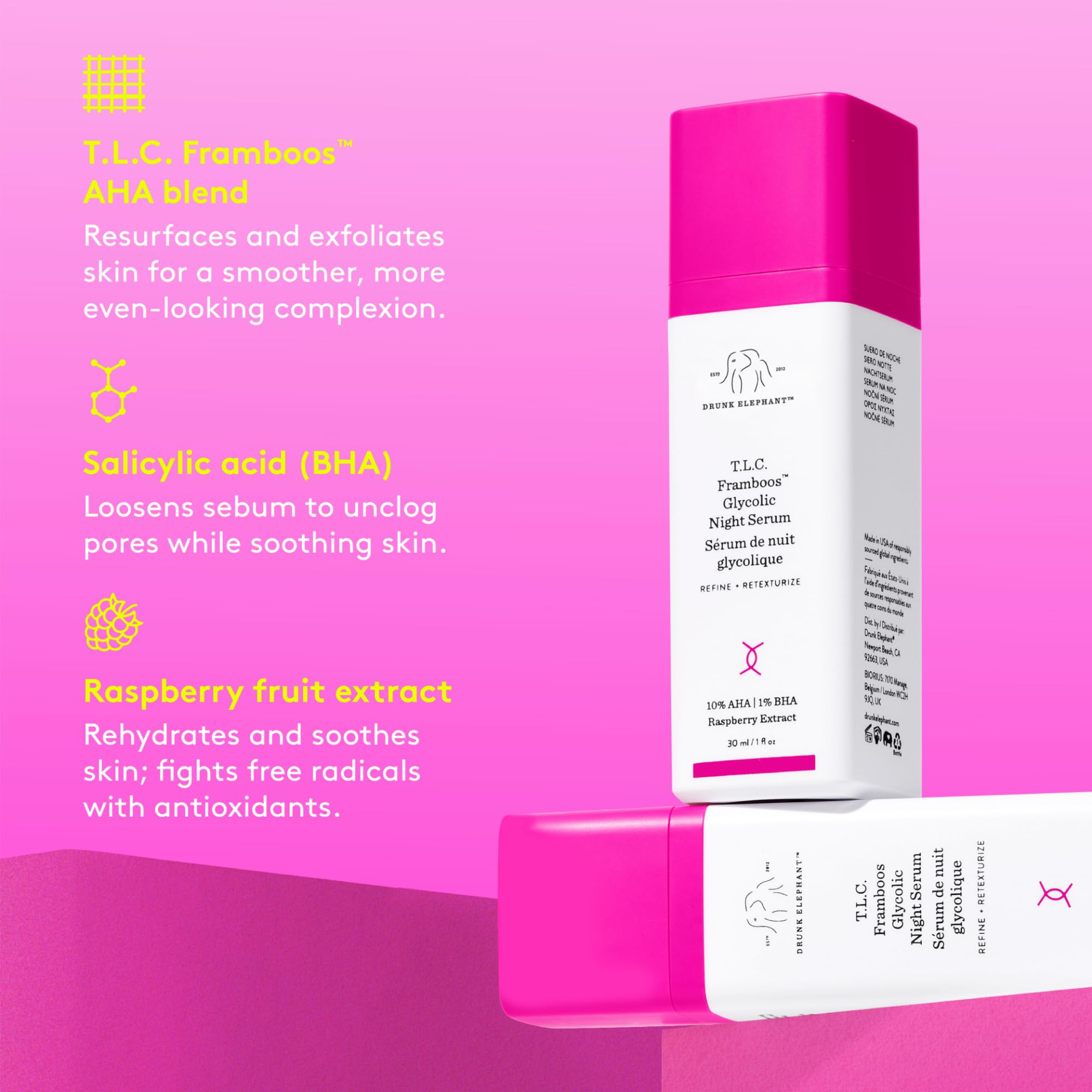 Drunk Elephant T.L.C. Framboos Glycolic Night Serum Serum Unisex 1 oz