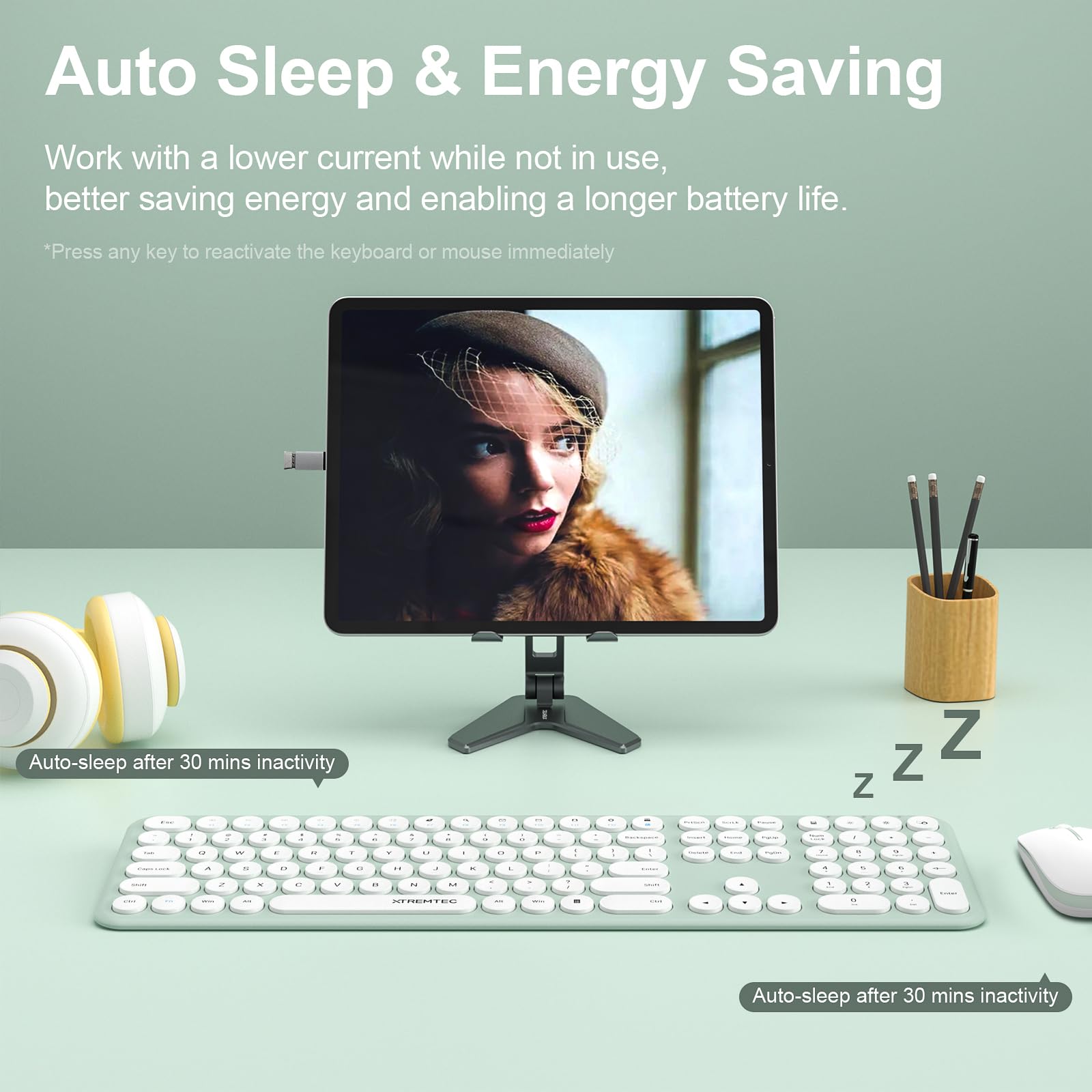 Wireless Keyboard and Mouse, XTREMTEC Cute Keyboard Retro Round Keycap - 2.4GHz Ultra-Slim Quiet Aesthetic Keyboard for Mac Computer Laptop PC Desktops (Rosegold)
