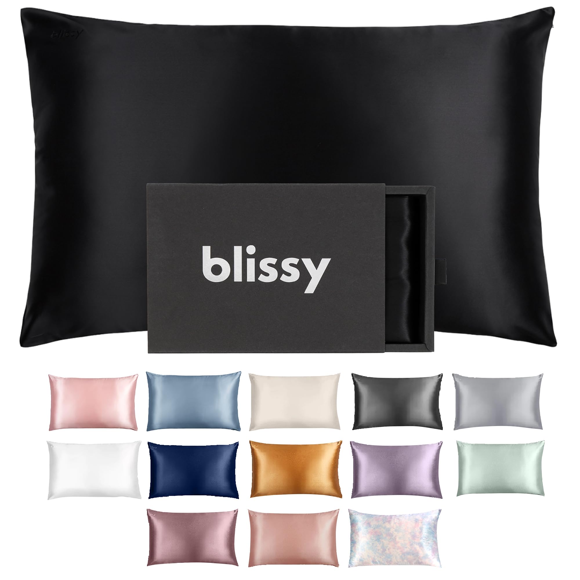 Blissy Silk Pillowcase - 100% Pure Mulberry Silk - 22 Momme 6A High-Grade Fibers - Silk Pillow Cover for Hair & Skin - Regular, Queen & King with Hidden Zipper (Standard,Blissy White)