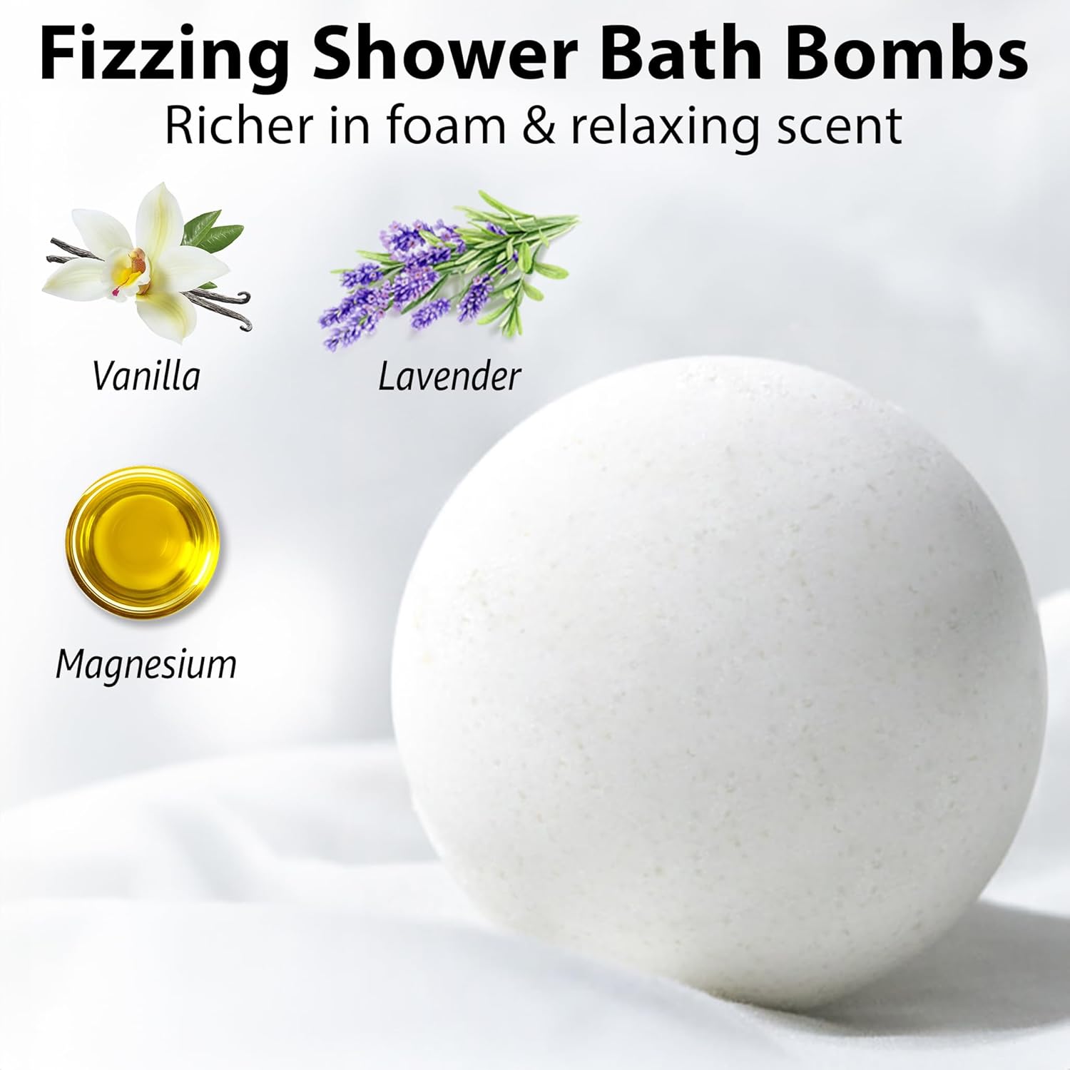 Magnesium Lavender Vanilla Fizzing Bath Bomb Luxury Bath Set Sensitive Skin Moisturizing Shea Butter Stress Relief Gift for Women Christmas Birthday