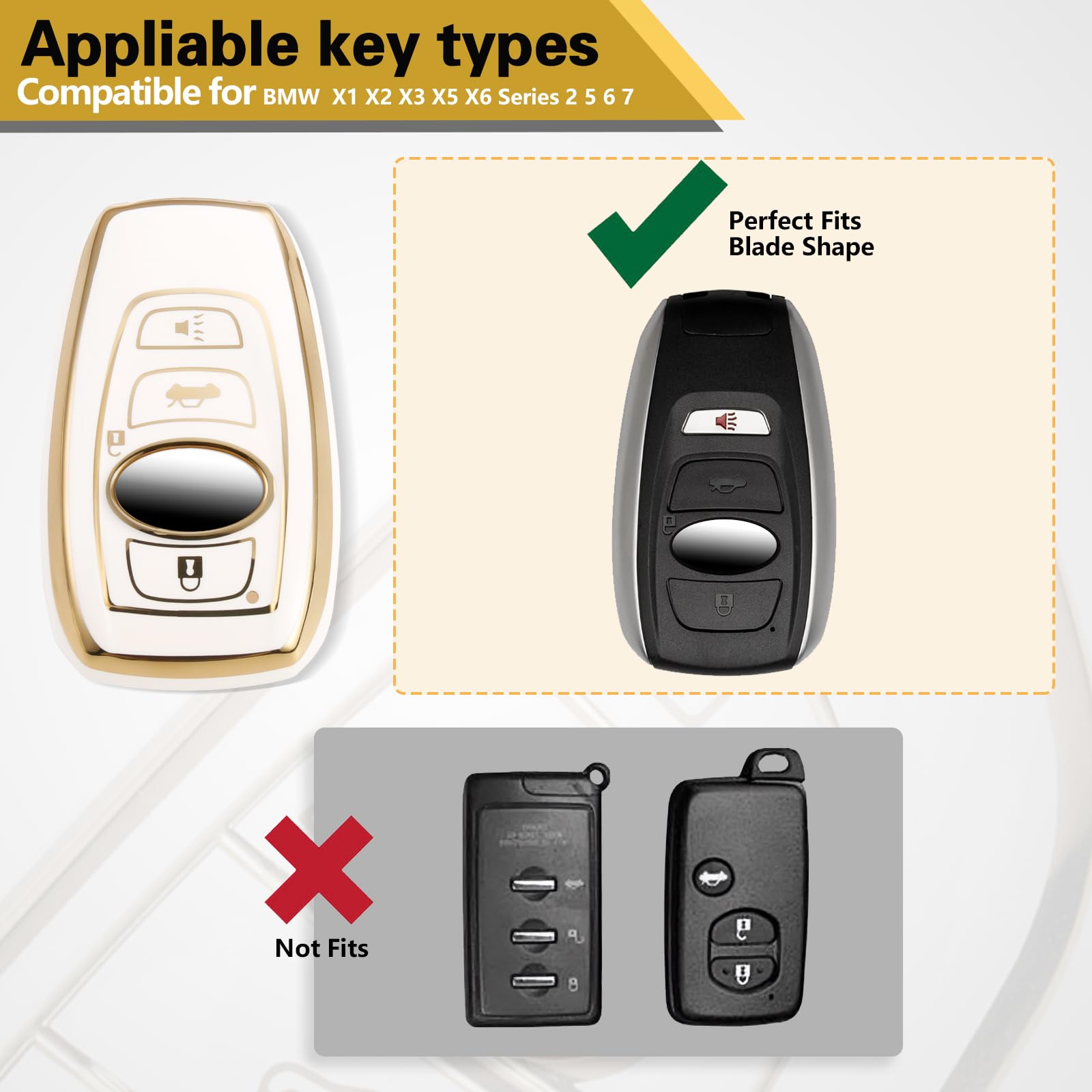 Cadillac Key Fob Cover with Metal Braided Rope Keychain, Upgraded Soft Key Case for 2015-2019 Escalade CTS SRX XT5 ATS STS CT6 (5 Button) (Gold Edge)