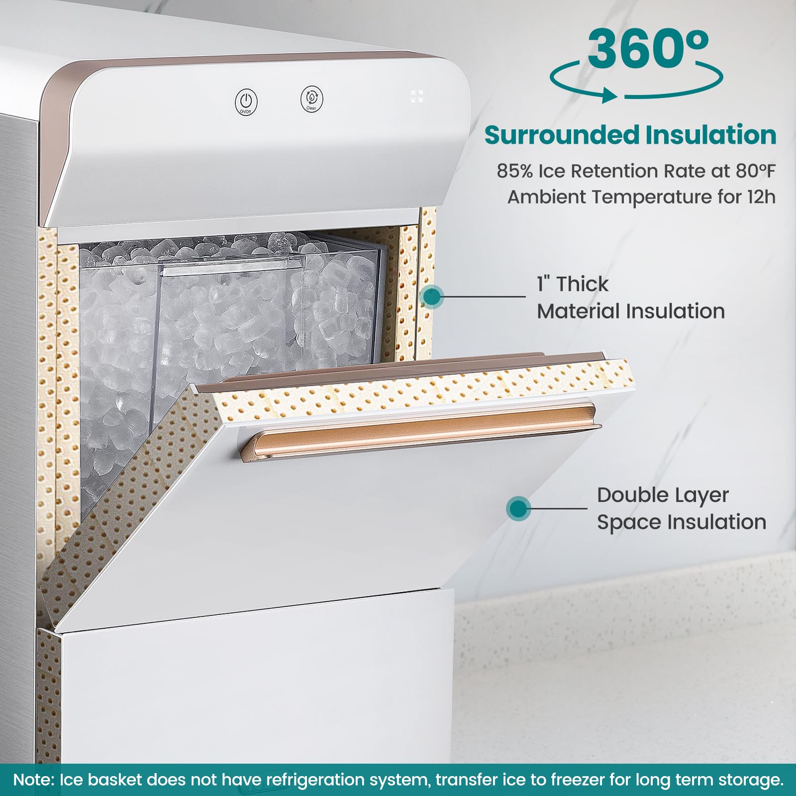 Gevi Household V2.0 Gemi Nugget Ice Maker Countertop Pellet Crushed Chewable Ice Machine with Self-Cleaning Open and Pour Water Refill for Kitchen Party Office Stainless Steel White