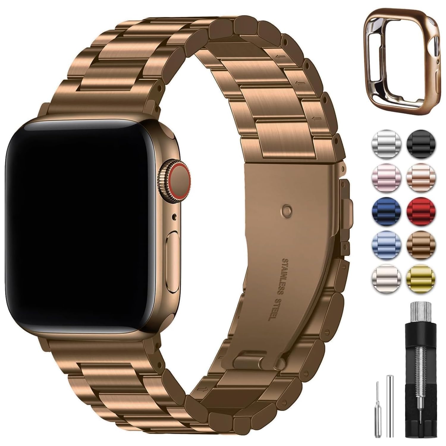 Fullmosa Compatible with Apple Watch Band 49mm 45mm 44mm 42mm 41mm 40mm 38mm, Stainless Steel iWatch Band with Case Compatible for Apple Watch Ultra 2 Ultra Series 10 9 8 7 6 5 4 3 2 1&iWatch SE