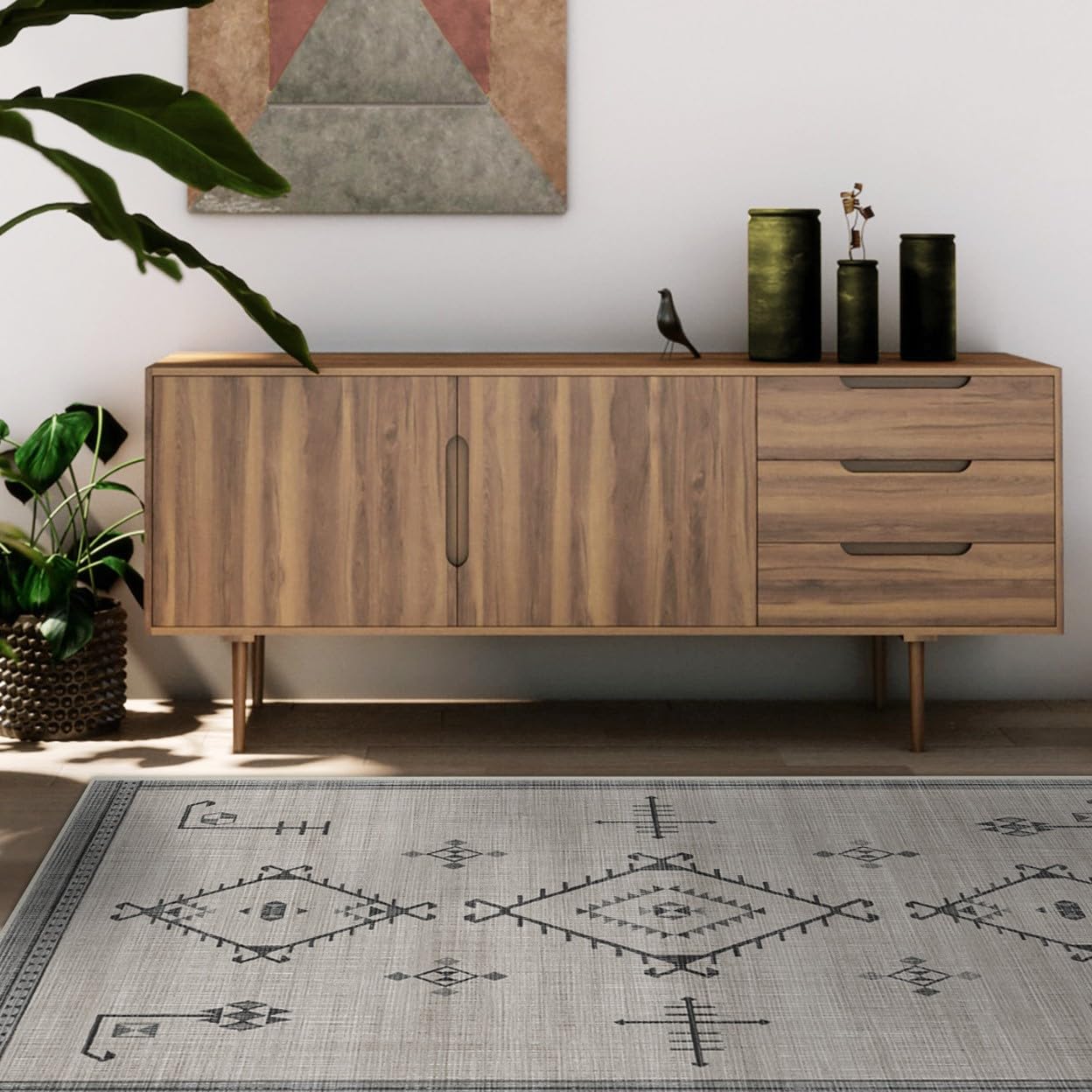 RUGGABLE Damali Runner Rug - Perfect Boho Washable Rug for Entryway Hallway Kitchen - Pet & Child Friendly - Non-Toxic - Stain & Water Resistant - Black & White 2.5&