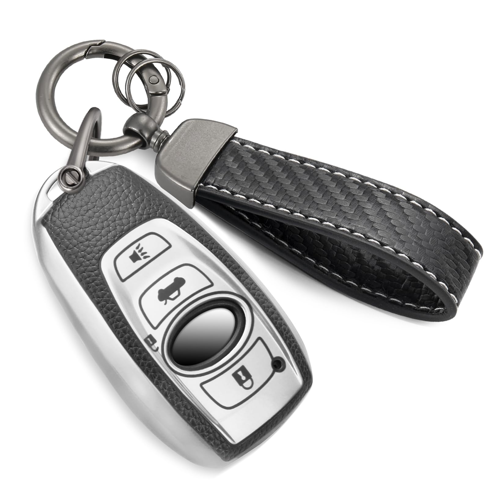 Cadillac Key Fob Cover with Metal Braided Rope Keychain, Upgraded Soft Key Case for 2015-2019 Escalade CTS SRX XT5 ATS STS CT6 (5 Button) (Gold Edge)