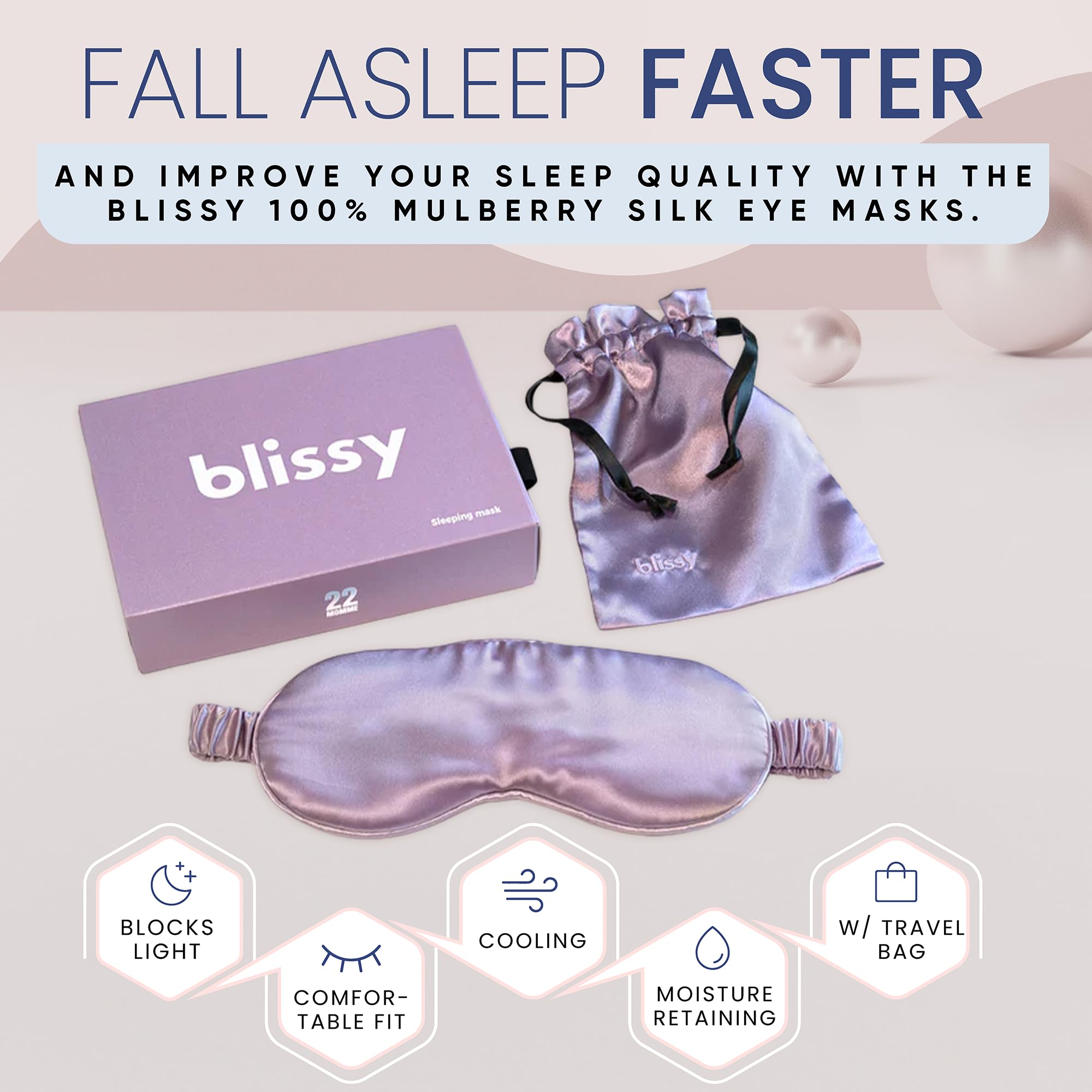 Blissy Silk Sleep Mask - Silk Eye Sleeping Mask for Women & Men for Total Blackout - Silk Eye Mask - 100% Pure Mulberry Silk, 22 Momme 6a Fibers - Blindfold Silk Sleep Mask Side Sleeper Eye Cover
