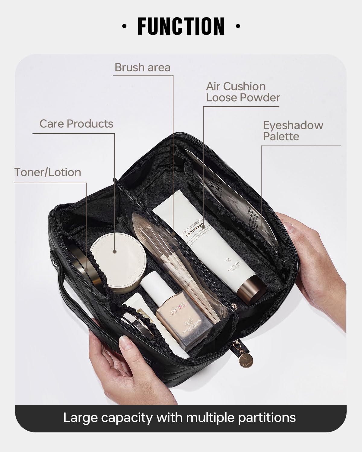 EACHY Travel Makeup Bag,Large Capacity Cosmetic Bags for Women,Waterproof Portable Pouch Open Flat Toiletry Bag Make up Organizer with Divider and Handle