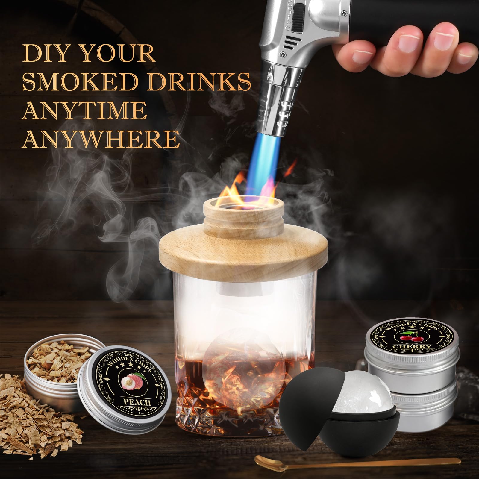 Gifts for Men Cocktail Smoker Kit for Bourbon Whiskey, Dad Mens Gifts for Christmas, Bourbon Whiskey Smoker Gifts for Men Dad Him Husband, 6 Flavors Wood Chips for Old Fashioned Smoker Kit (No Butane)