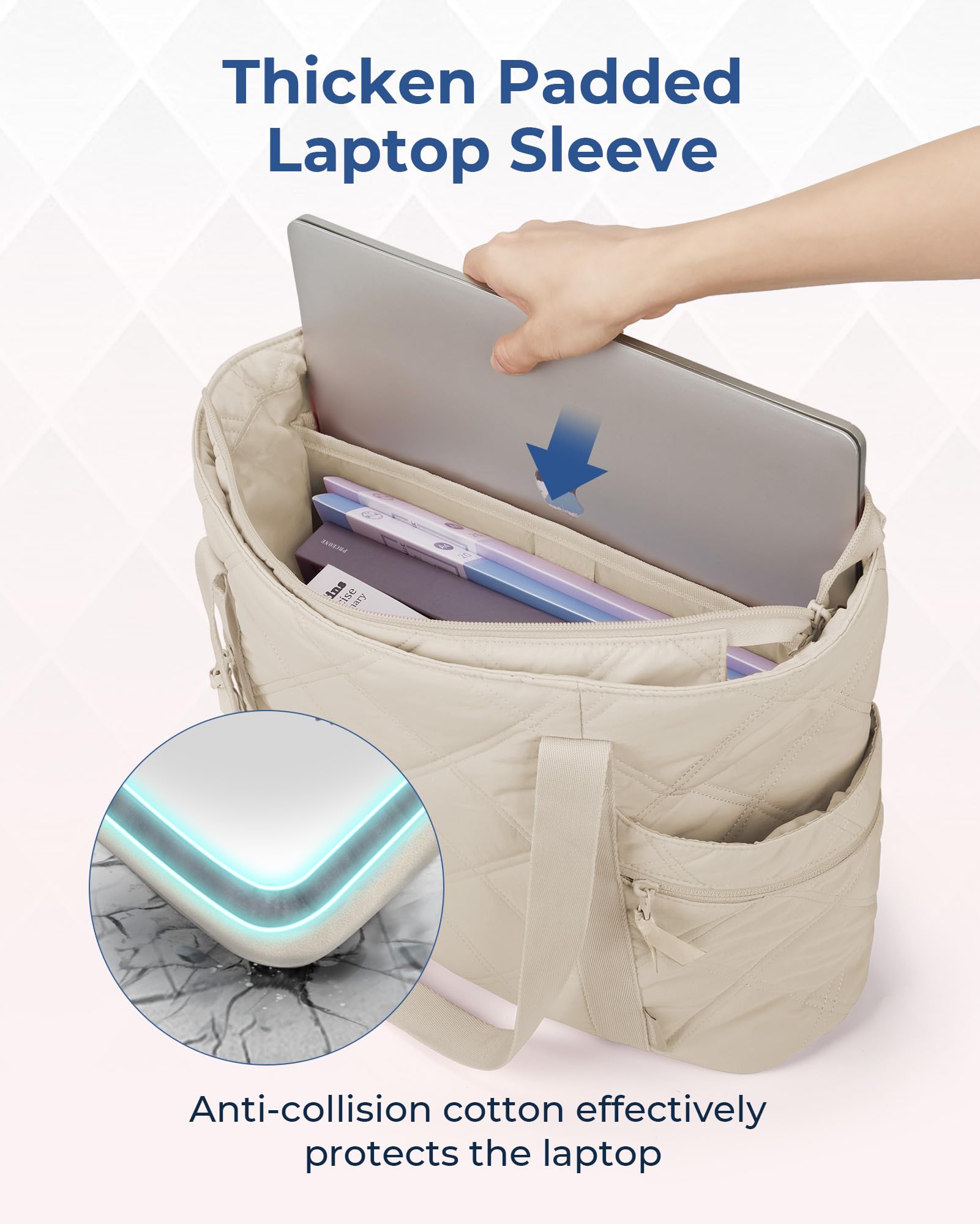 BAGSMART Tote Bag for Women, Puffer Tote Bags with Zipper, Travel Essentials Quilted Nurse Bag Carry On Bag Gifts for Women