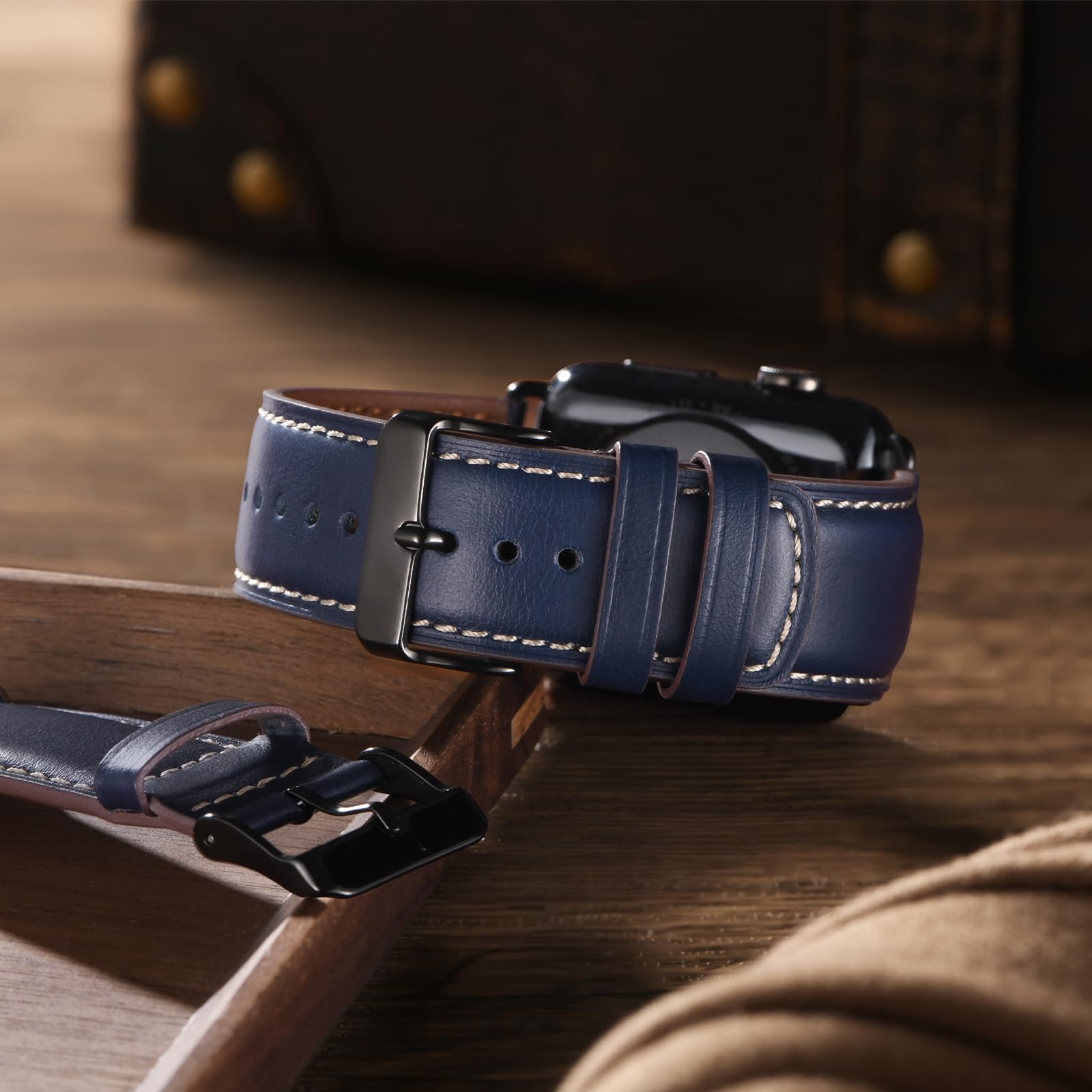 Bestig Compatible with Apple Watch Band 49mm 46mm 45mm 44mm 42mm(Series 3 2 1) Apple Watch Leather Bands Genuine Leather for iWatch Strap Ultra Series 10 9 8 7 6 5 4 SE Women Man-Redbrown/Black