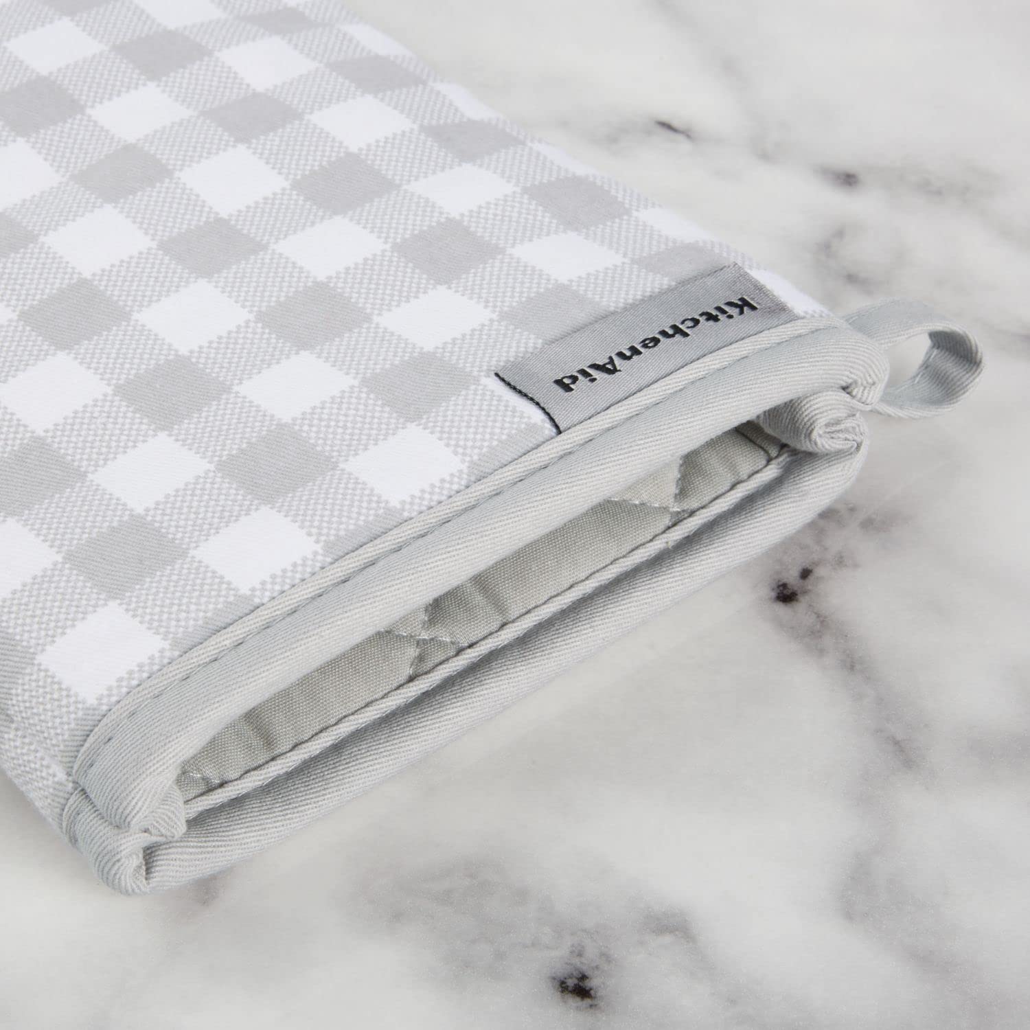 KitchenAid Gingham Oven Mitt 2-Pack Set, Milkshake, 7"x13"