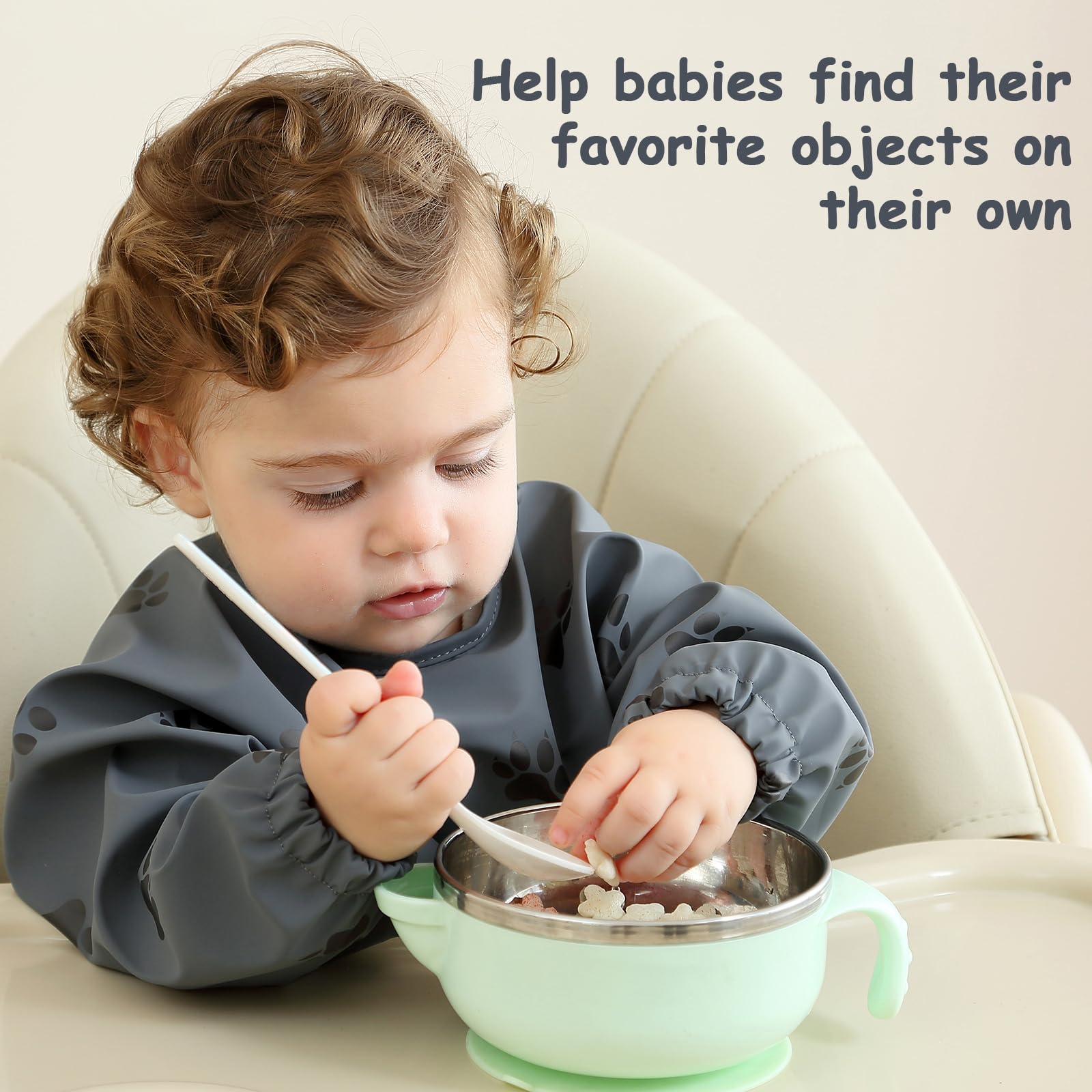 PewinGo Weaning Bib with Long Sleeves & BLW, Soft and Skin-Friendly Material, Coverall Bibs for Baby Feeding, Waterproof and Easy to Clean & Machine Washable, for Baby Infant Toddlers (Pink)