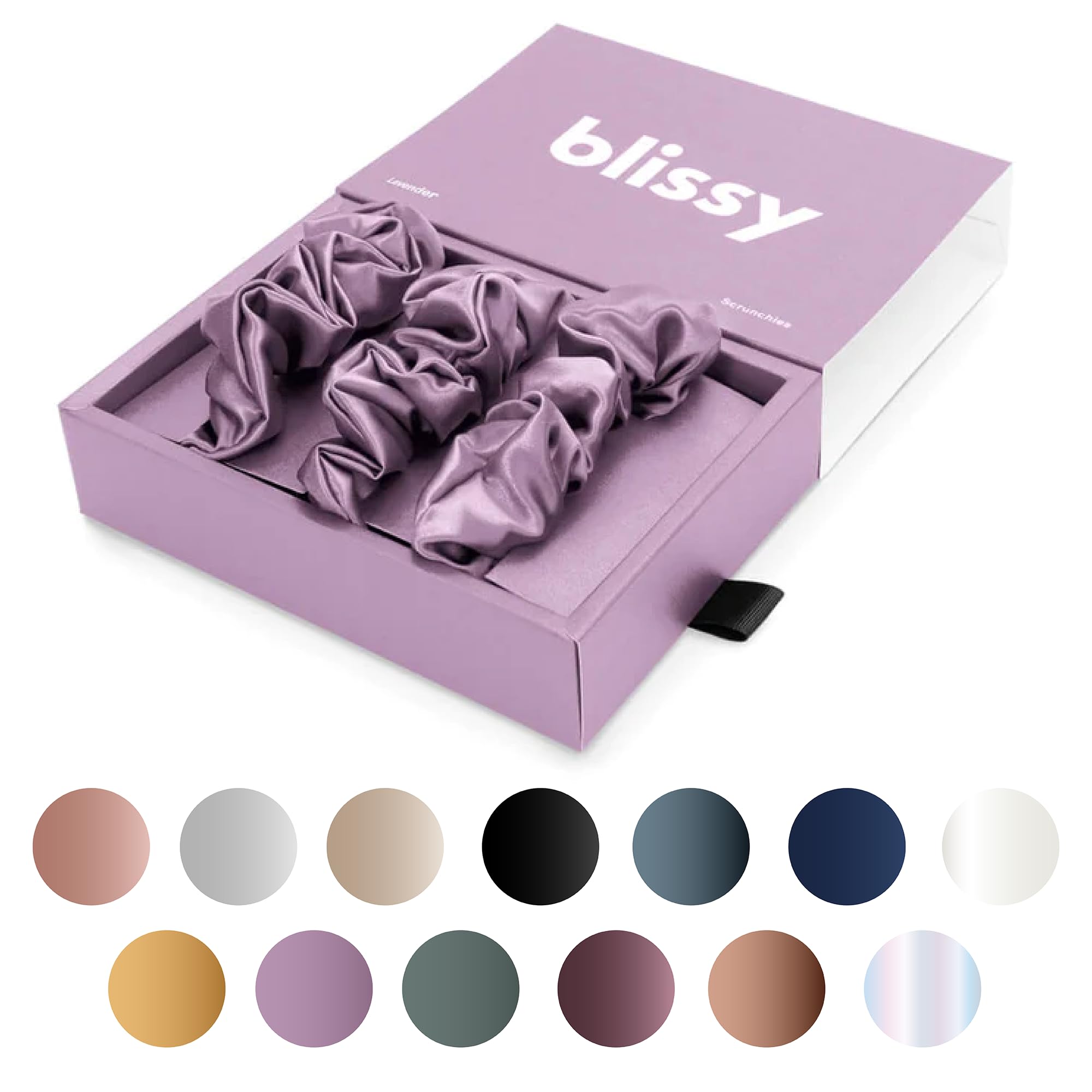 Blissy Silk Scrunchies (3 Pack) - 100% Pure Mulberry Silk - 22 Momme 6A High-Grade Fibers - Silk Scrunchie for Straight & Curly Hair - Preventing Breakage, Tangling, & Creasing (Black Skinny)