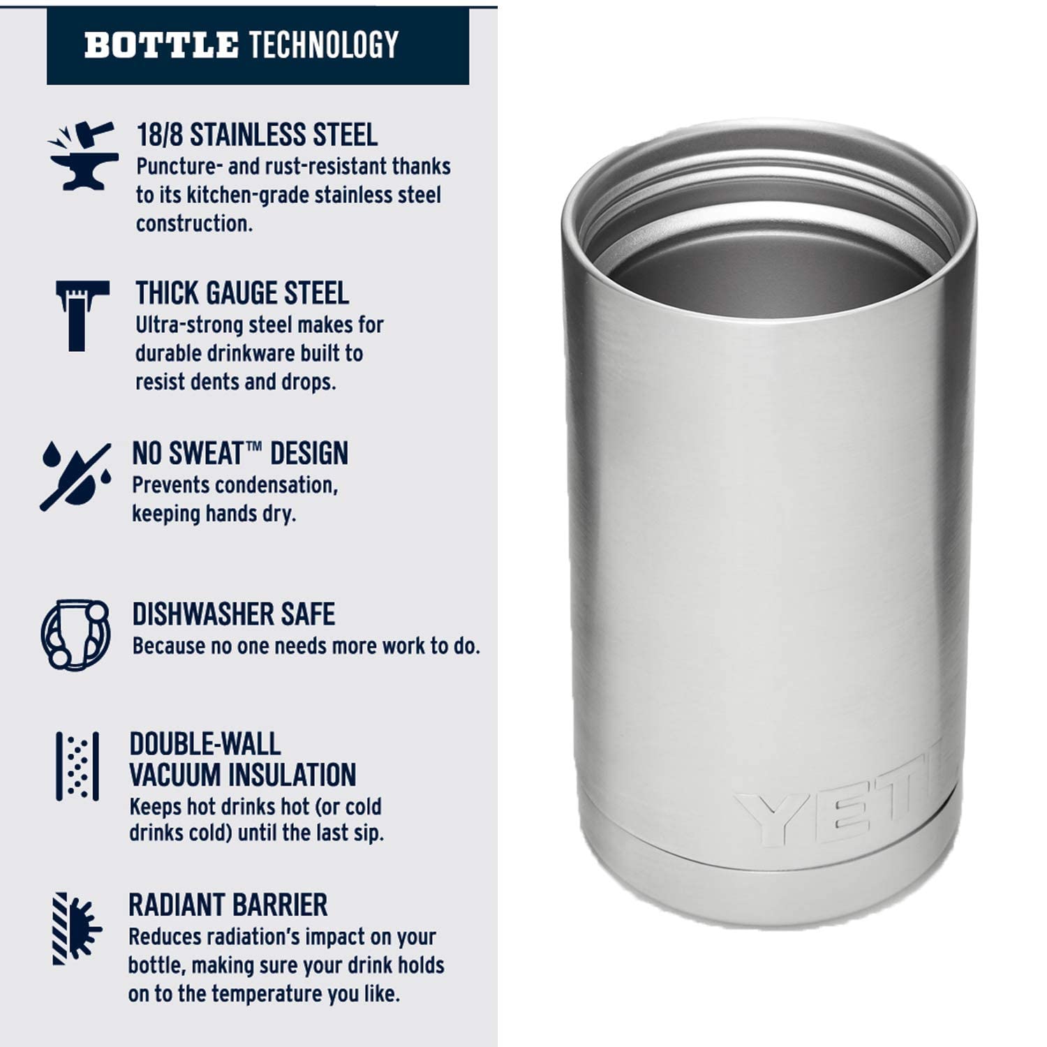 YETI Rambler 12 oz Bottle, Stainless Steel, Vacuum Insulated, with Hot Shot Cap