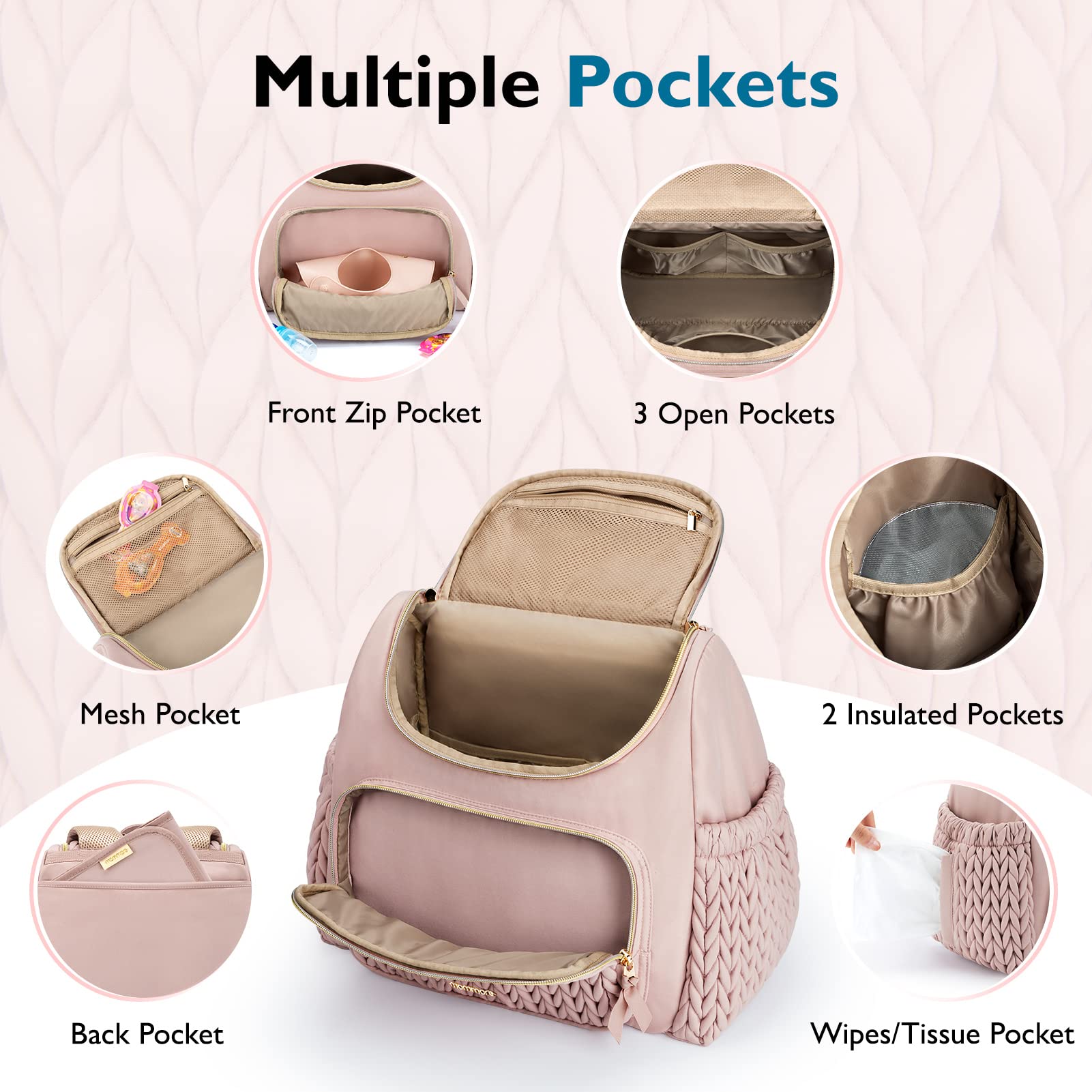 mommore Diaper Bag Small Diaper Backpack Stylish Baby Backpacks Travel Mini Maternity Bags with Insulated Pockets, Changing Pad, Stroller Straps