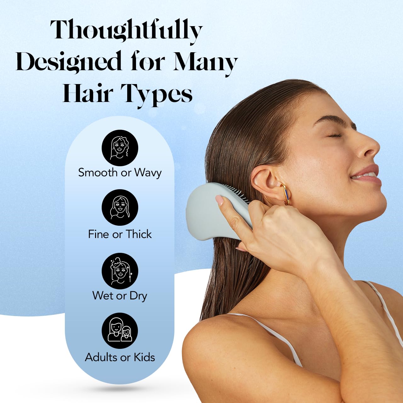 Kitsch Detangler Brush for Curly, Straight, Wet and Dry Hair - No Pain Hair Detangler Brush with Flexible Bristles, Easy-to-Hold, Shower & Travel Hair Brush for Adults and Kids - Black