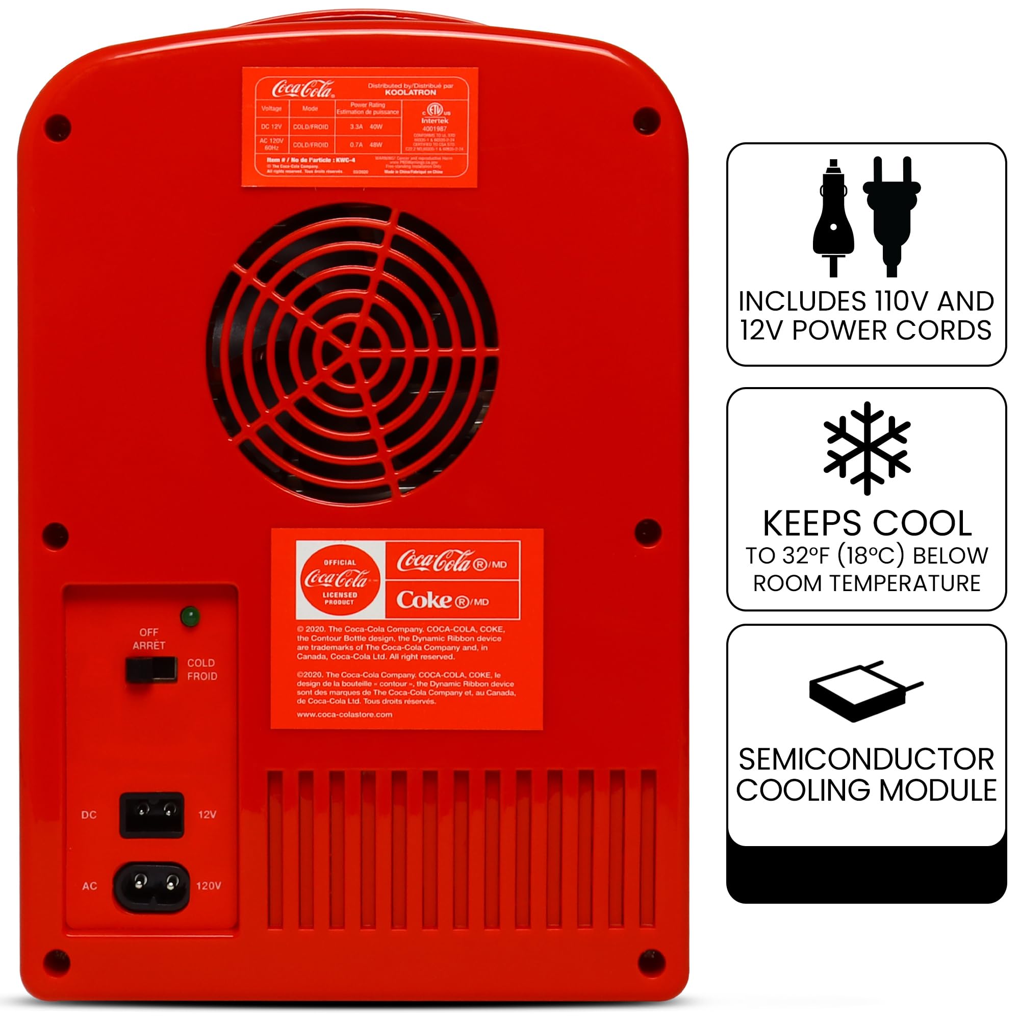 Koolatron Retro Mini Portable Fridge, 4L Compact Refrigerator for Skincare, Beauty Serum, Face Mask, Personal Cooler, Includes 12V Car Adapter, Desktop Accessory for Home Office Dorm Travel, Pink