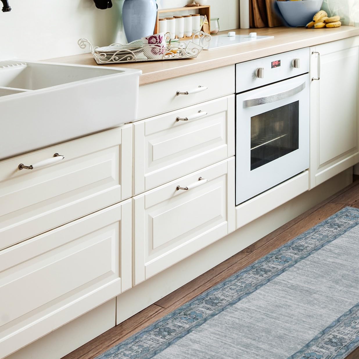 RUGGABLE Zinnia Runner Rug - Perfect Boho Washable Rug for Entryway Hallway Kitchen - Pet & Child Friendly - Stain & Water Resistant - Grey 2.5&