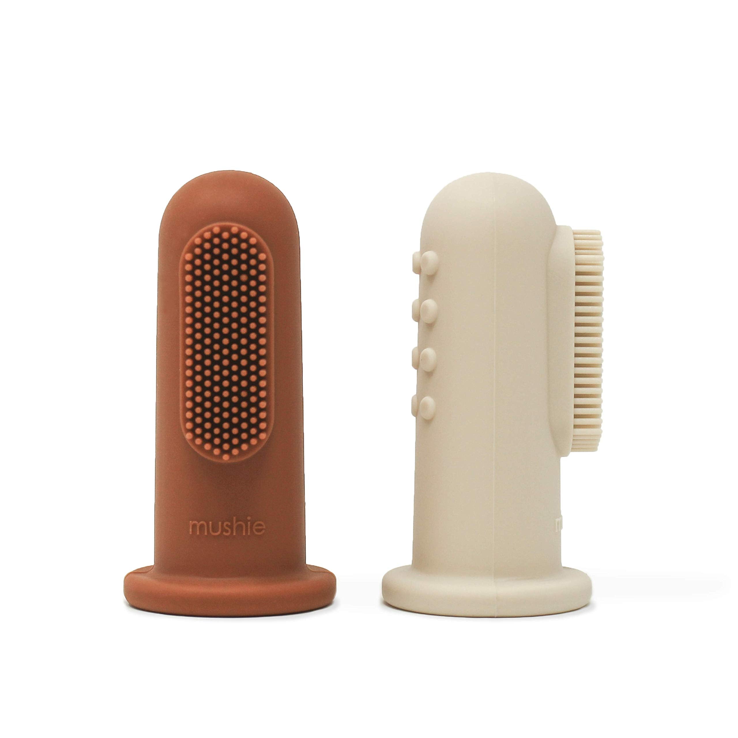 mushie Baby Finger Toothbrush (Cambridge Blue/Shifting Sand) 2-Pack
