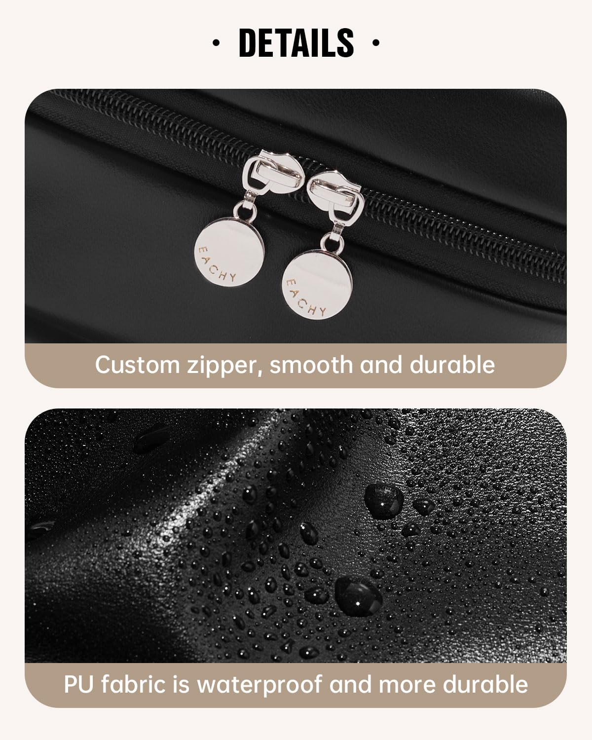 EACHY Travel Makeup Bag,Large Capacity Cosmetic Bags for Women,Waterproof Portable Pouch Open Flat Toiletry Bag Make up Organizer with Divider and Handle