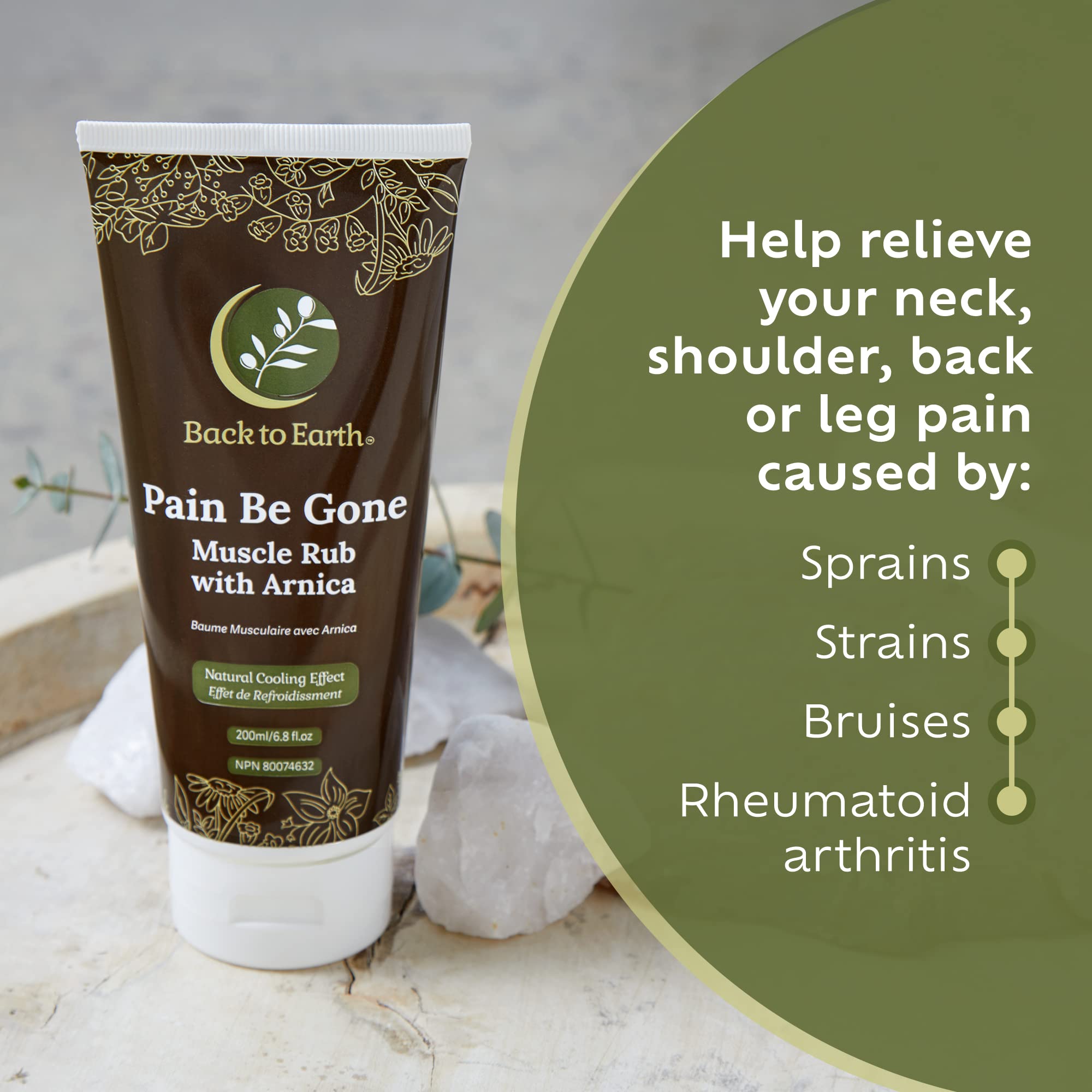 Natural Arnica Gel Muscle Relaxer | Back To Earth’s Pain Be Gone | Unscented Muscle Rub for Pain Relief | Sore Muscle Massage | Provides Shoulder Pain Relief, Neck Pain Relief, Back Pain Relief | 200 mL