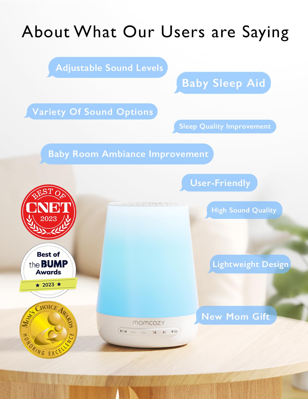 Baby Sound Machine, Momcozy White Noise Machine for Baby Sleeping with Night Light, Toddler Sleep Trainer 34 Soothing Sleep Sounds, Timer, App Remote Control, Personal Sleep Routine Alarm Clock(Blue)