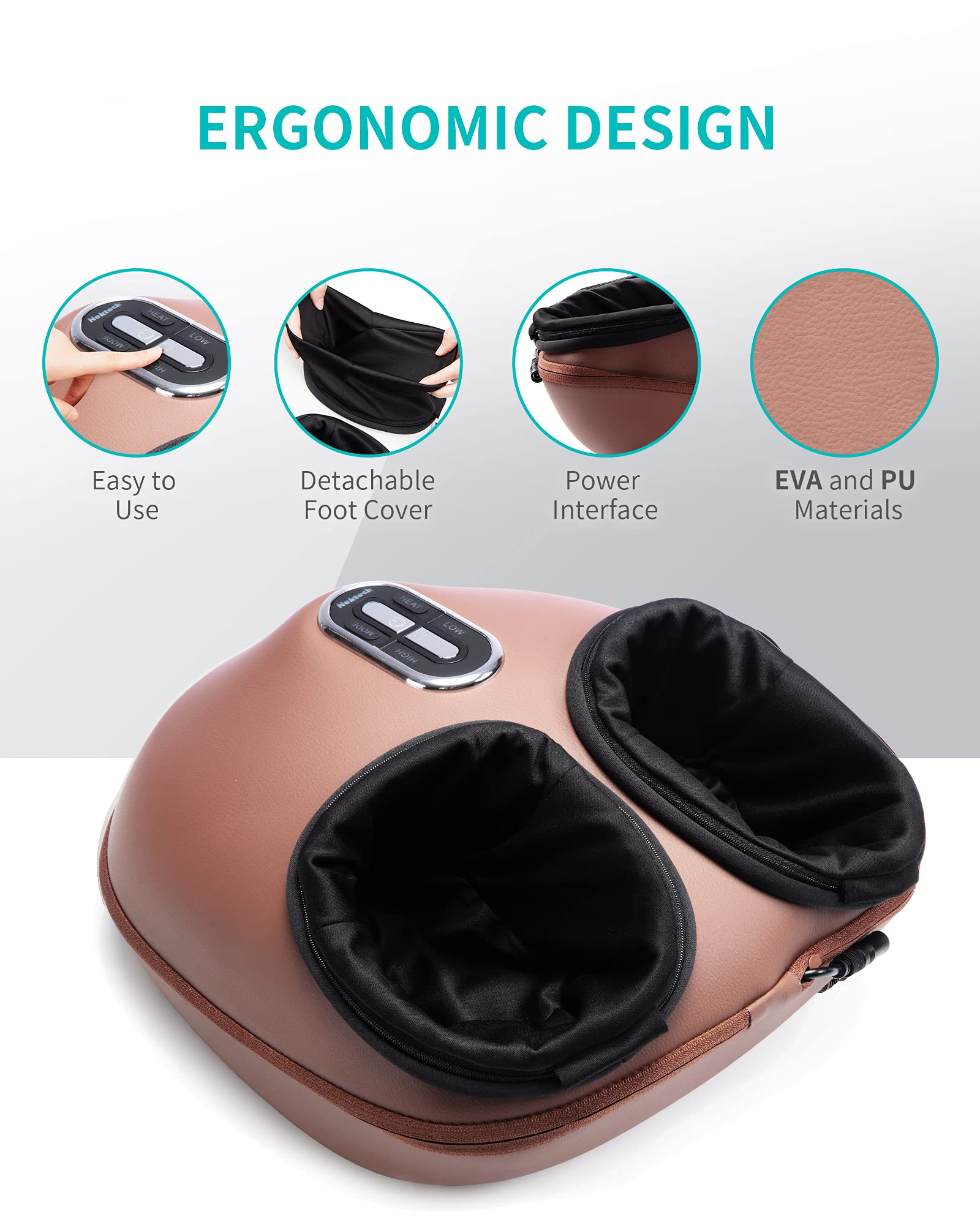 Nekteck Shiatsu Foot Massager Machine with Soothing Heat, Deep Kneading Therapy, Air Compression, Improve Blood Circulation and Foot Wellness,Relax for Home or Office Use(Beige)