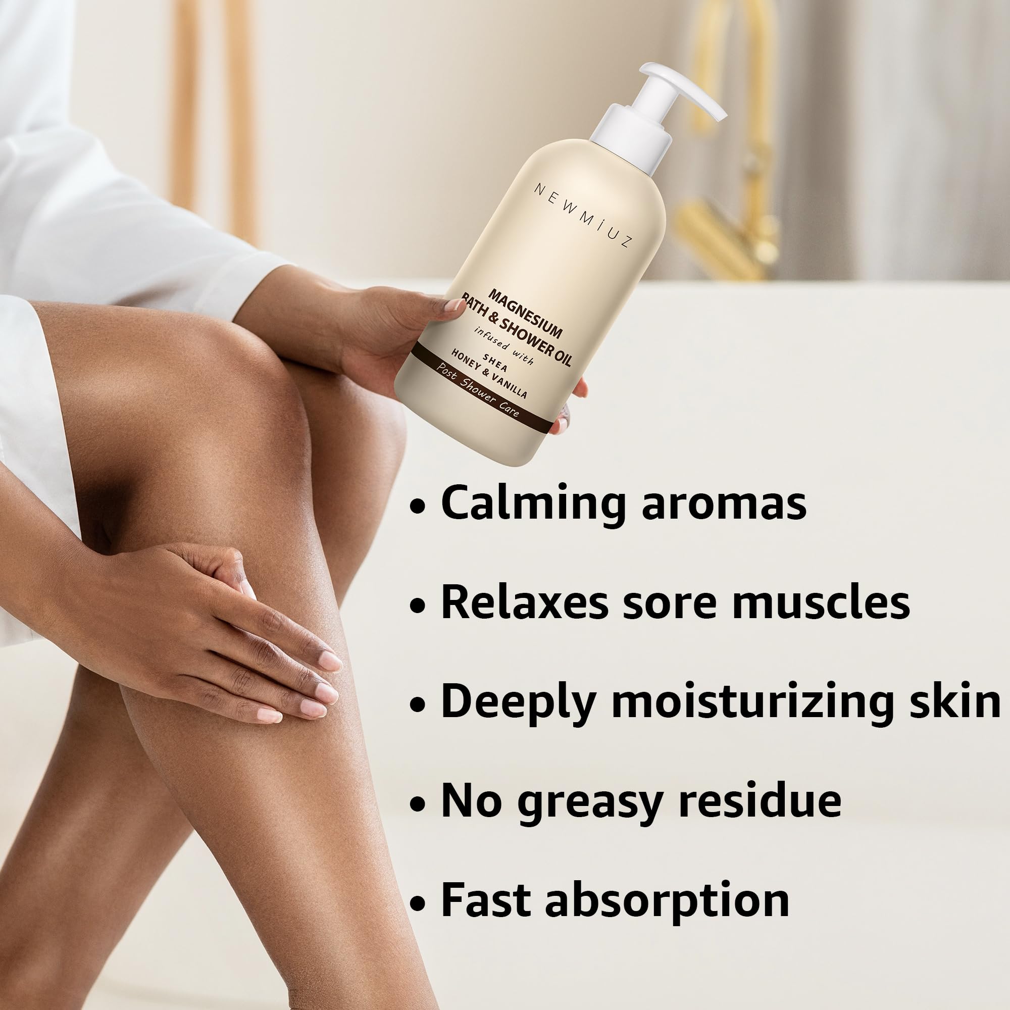 Magnesium Shower Oil Body Wash - Natural Post Shower Care for Dry Skin in Shower Cleansing & Softening Moisturizing Body Legs Non Greasy Shea Honey Vanilla Spa Self Care Spa Gift